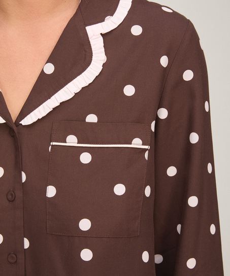 Pyjama Set Poplin Ruffle, Brown