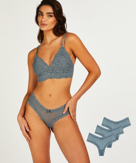 Mesh V-shaped Brazilian 3-pack, Blue