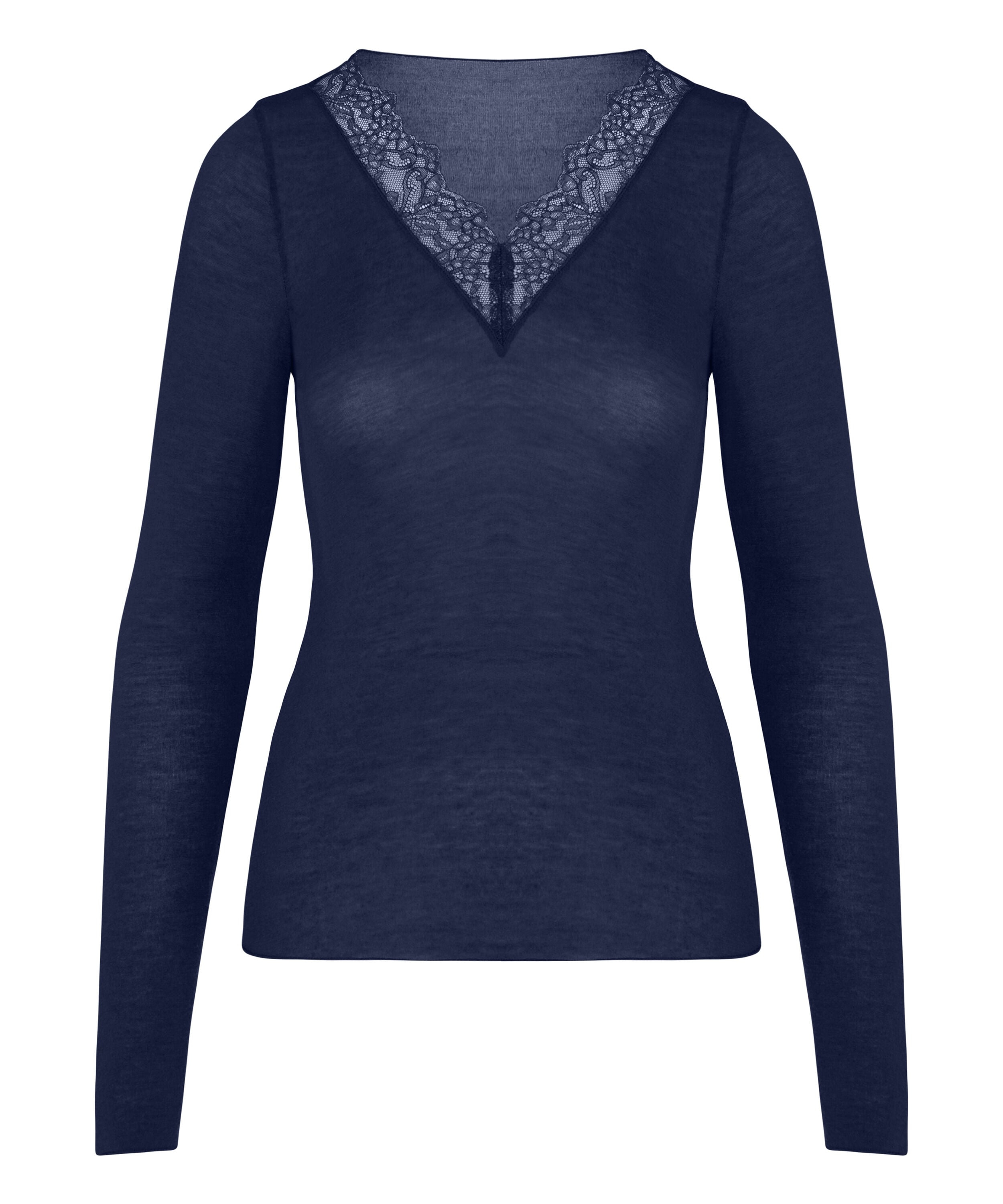 super soft Lace V-Neck shirt with Cashmere, Blue