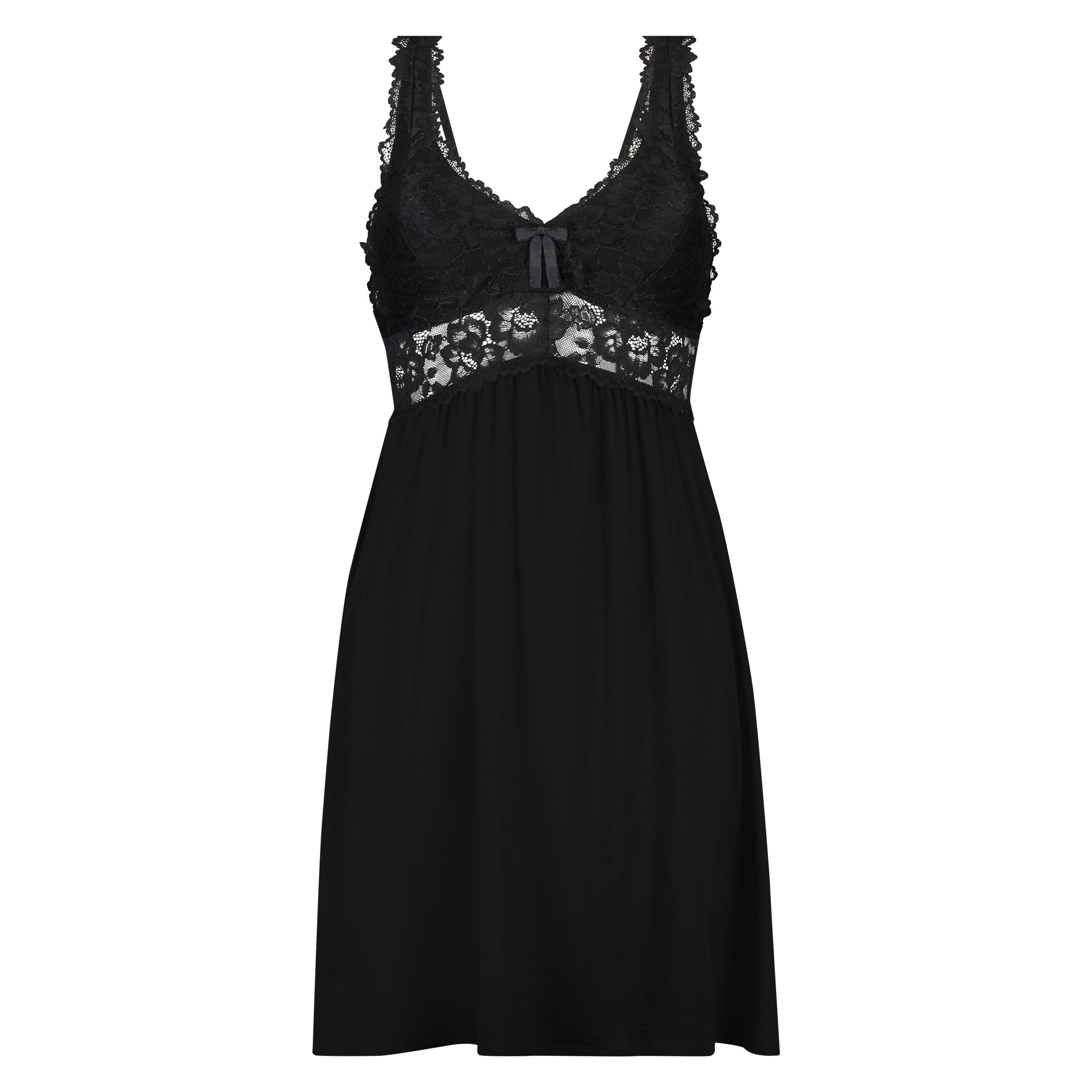 Modal Lace Slip Dress, Black, main