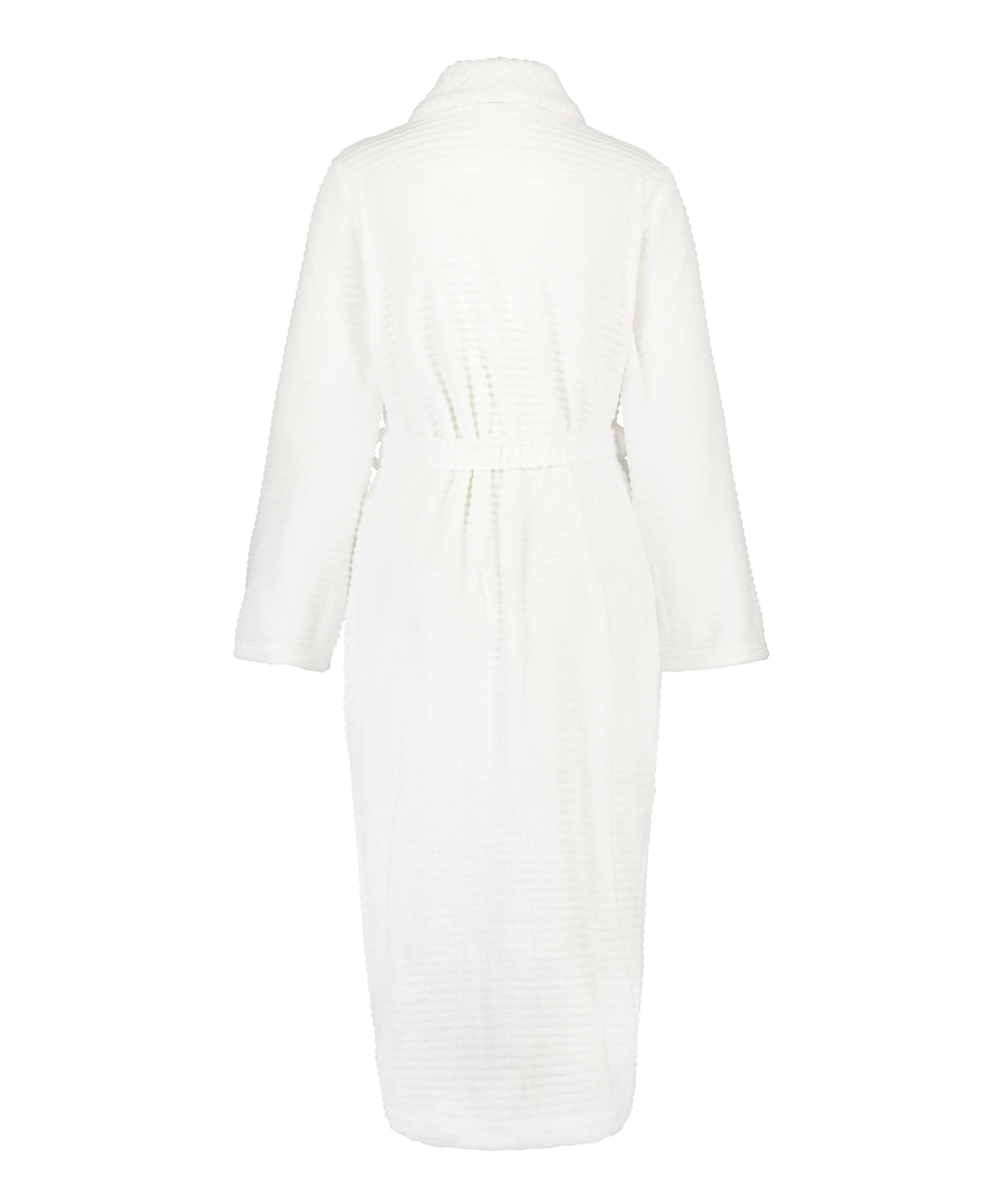 Long Fleece Ribbed Bathrobe, White, main