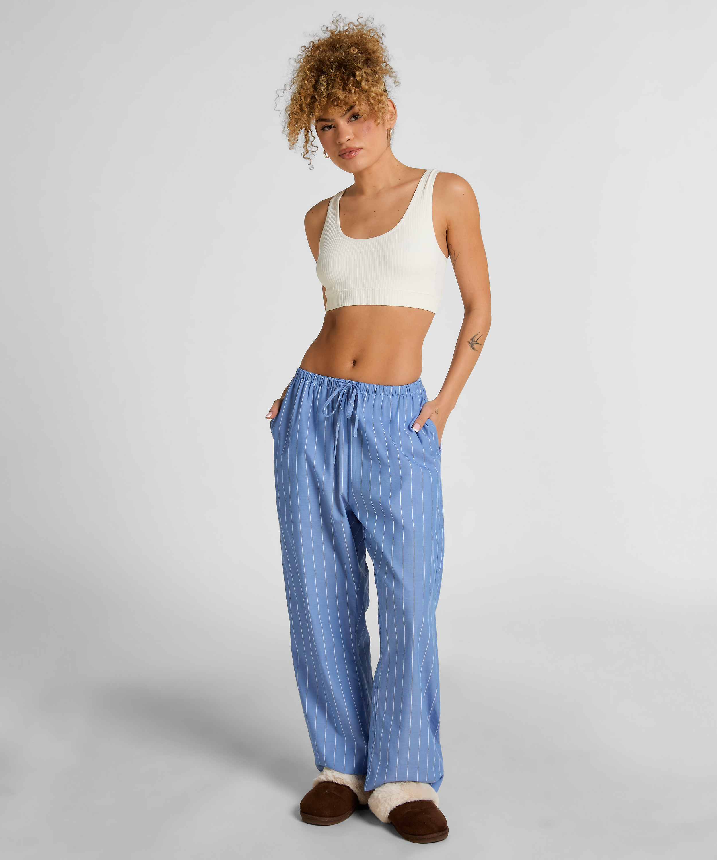 Pant Woven Cotton Stripe, Blue, main