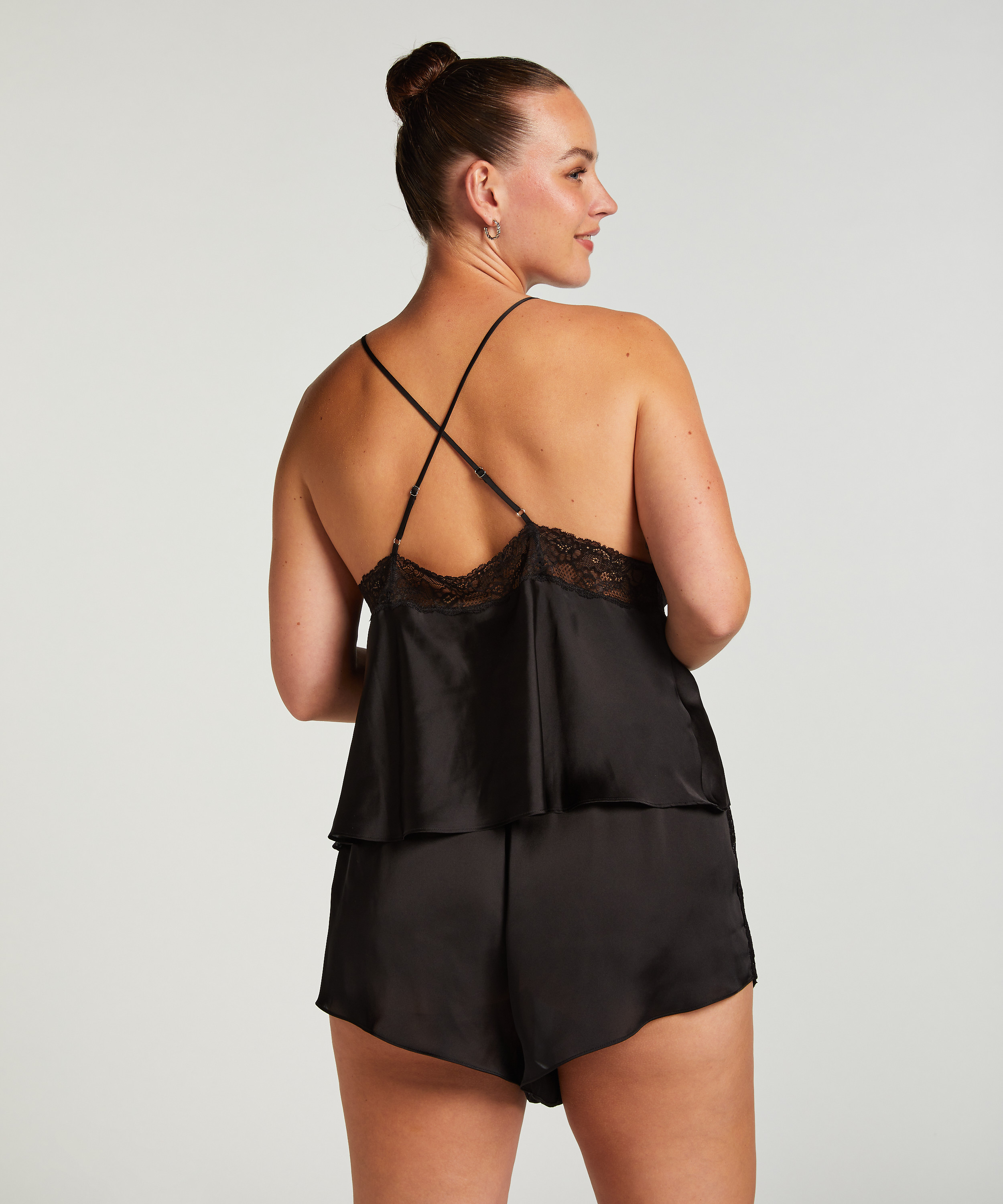 Satin Marcela Cami Top, Black, main