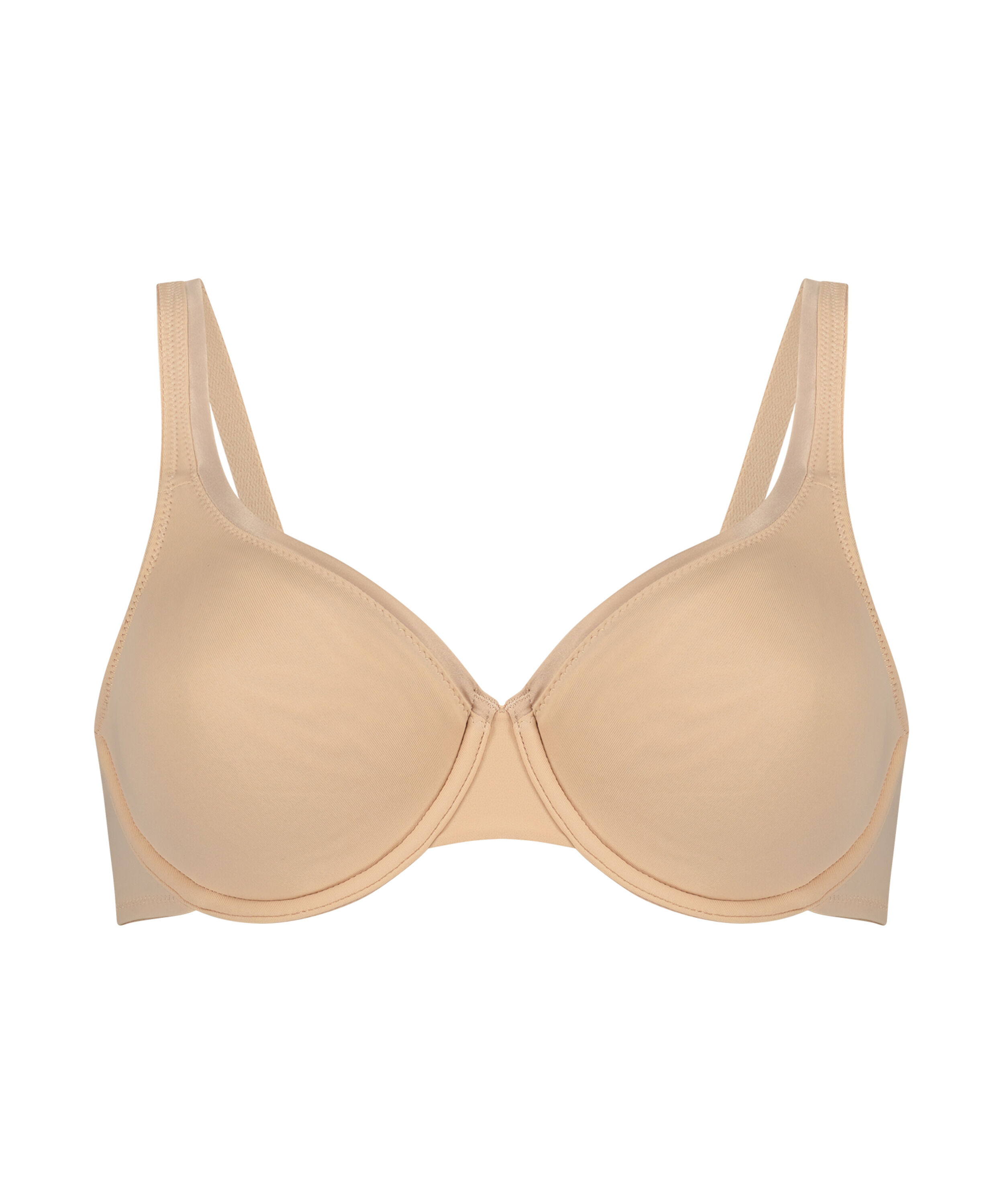 Satin Fleece Non-Padded Underwired Bra, Beige