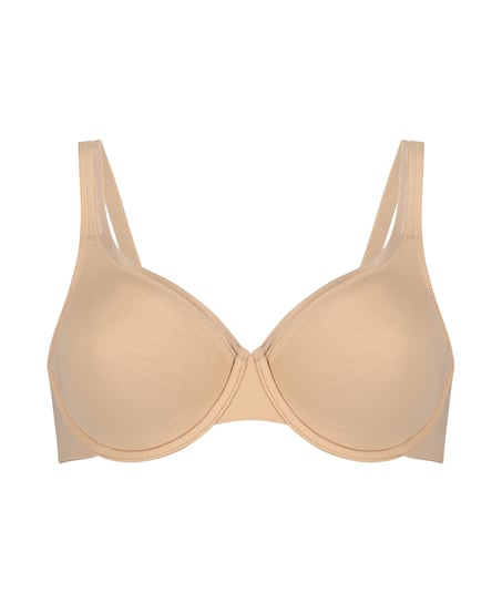 Satin Fleece Non-Padded Underwired Bra, Beige