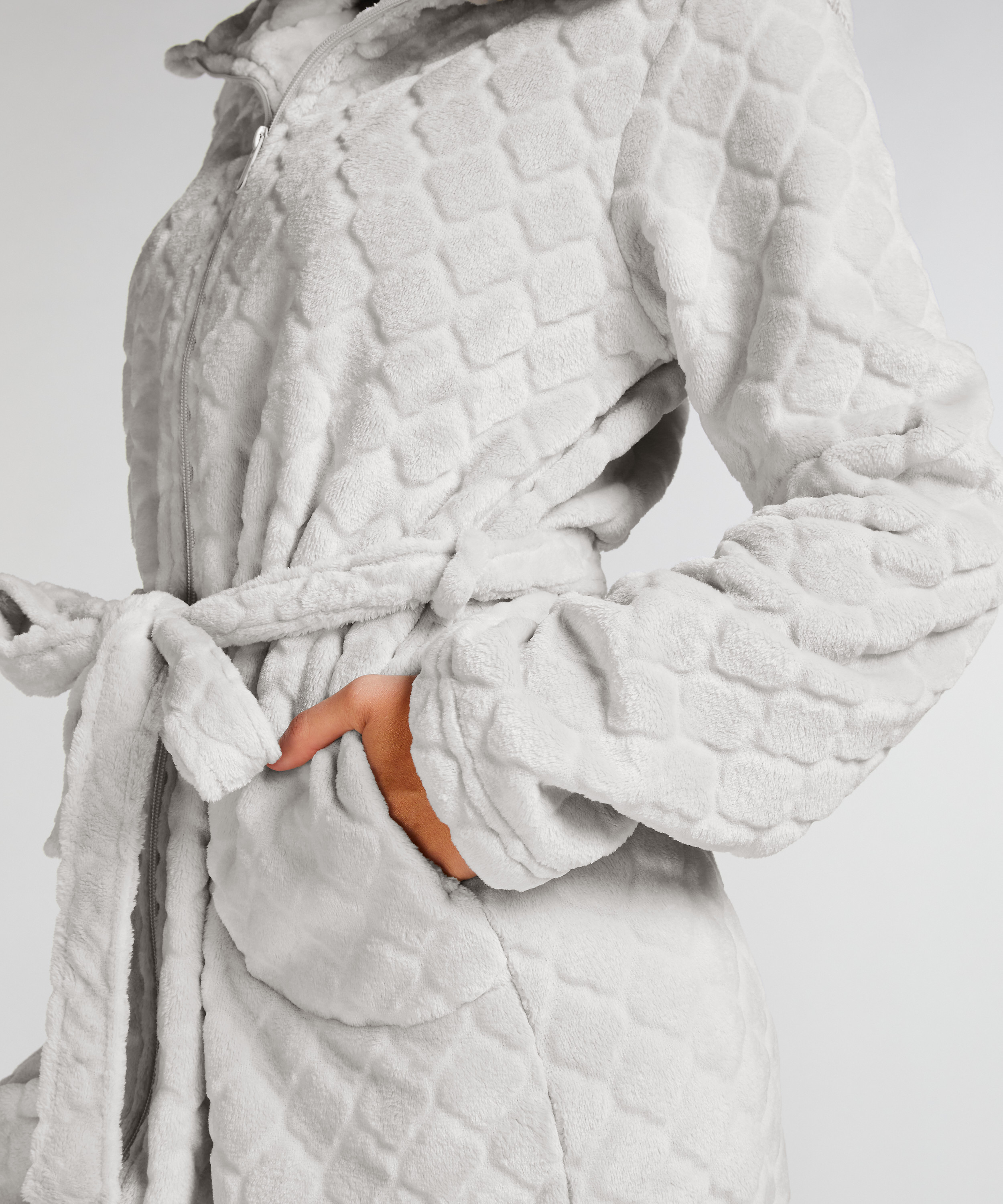 Fleece Zip Bathrobe, Gray, main