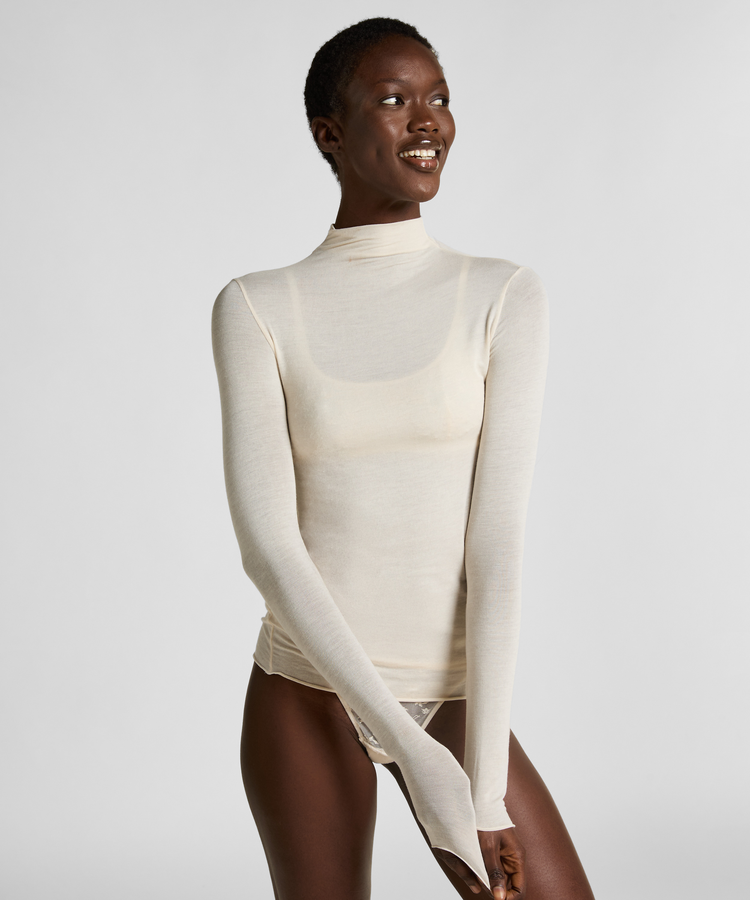 super soft Turtleneck shirt with Cashmere, White, main