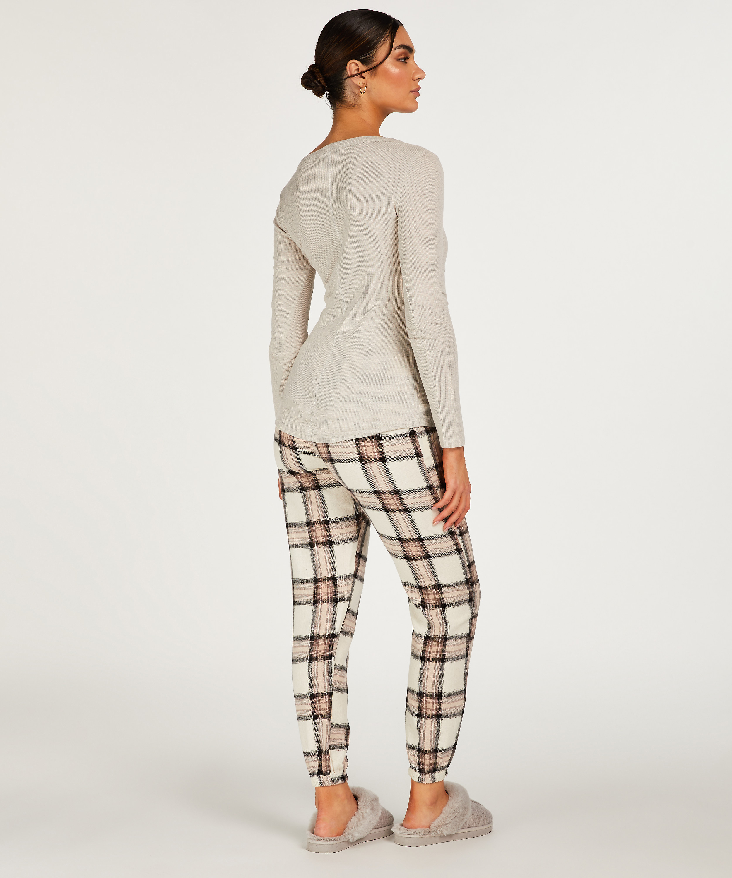 Tall Twill Check pyjama pants, Beige, main