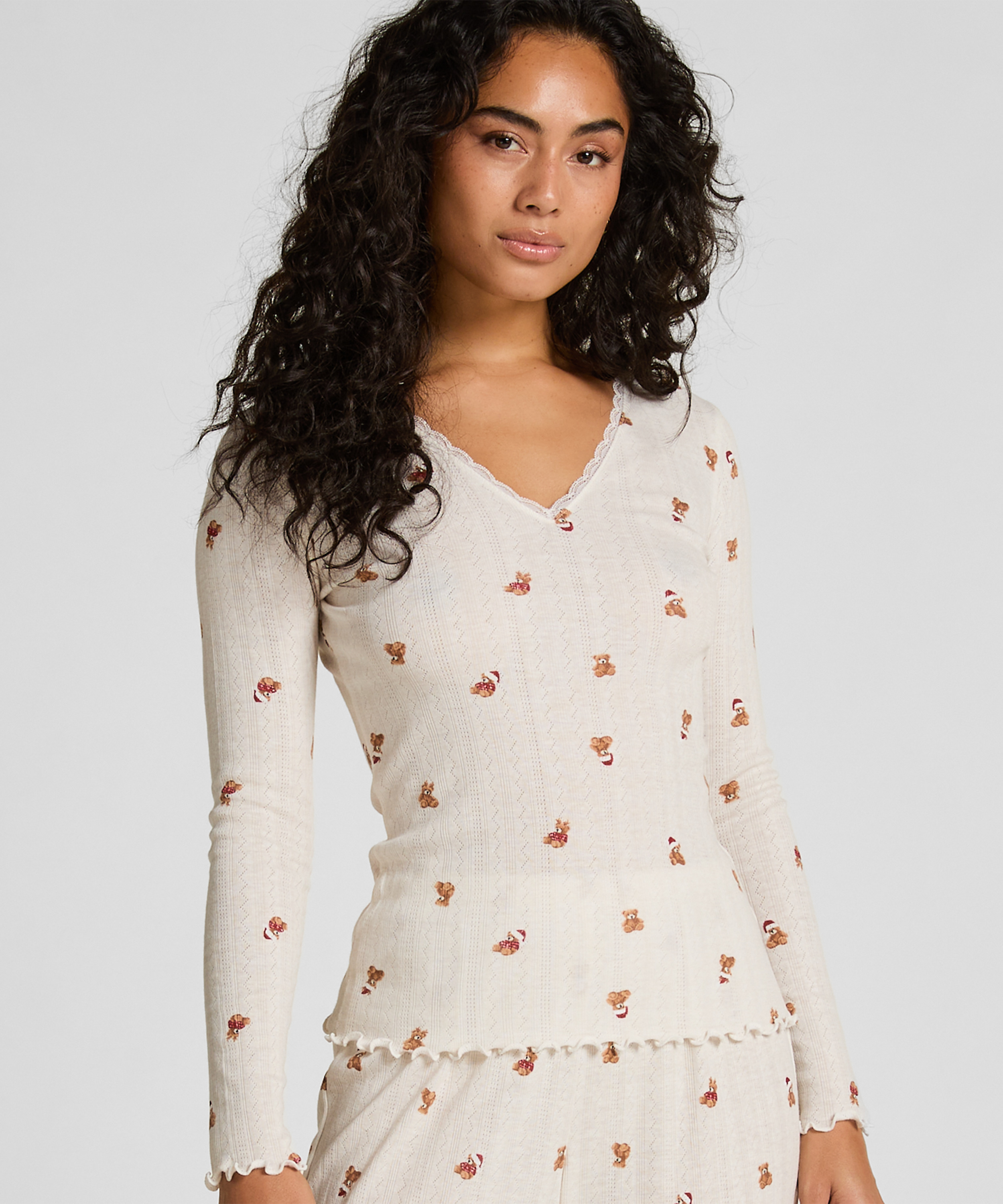 Pointelle Pyjama Top, White, main