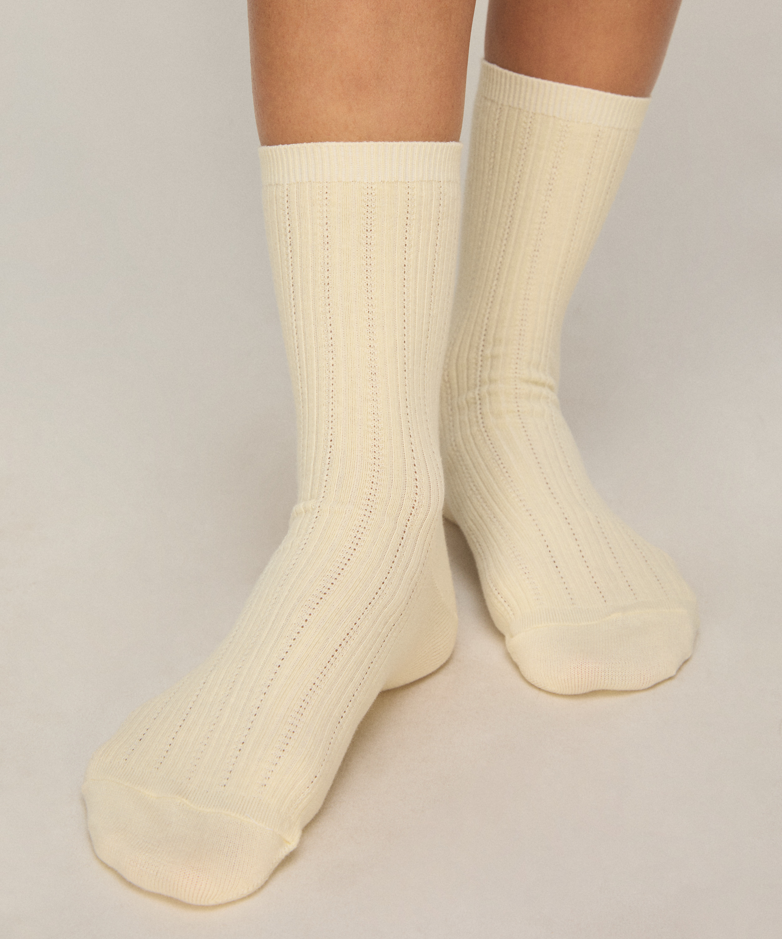 3 Pair Cotton Pointelle Crew Socks, Yellow, main
