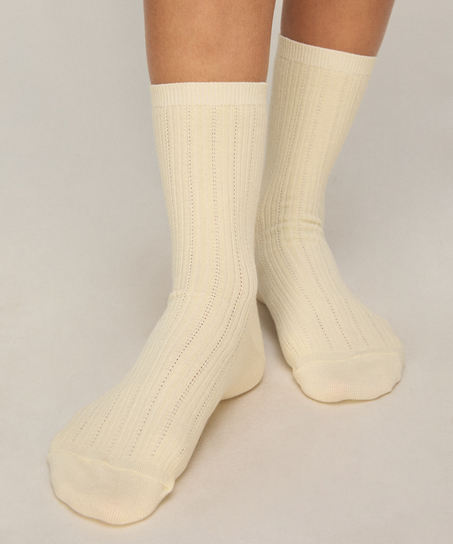 3 Pair Cotton Pointelle Crew Socks, Yellow