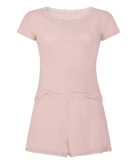 Pyjama Set Rib Lace, Pink