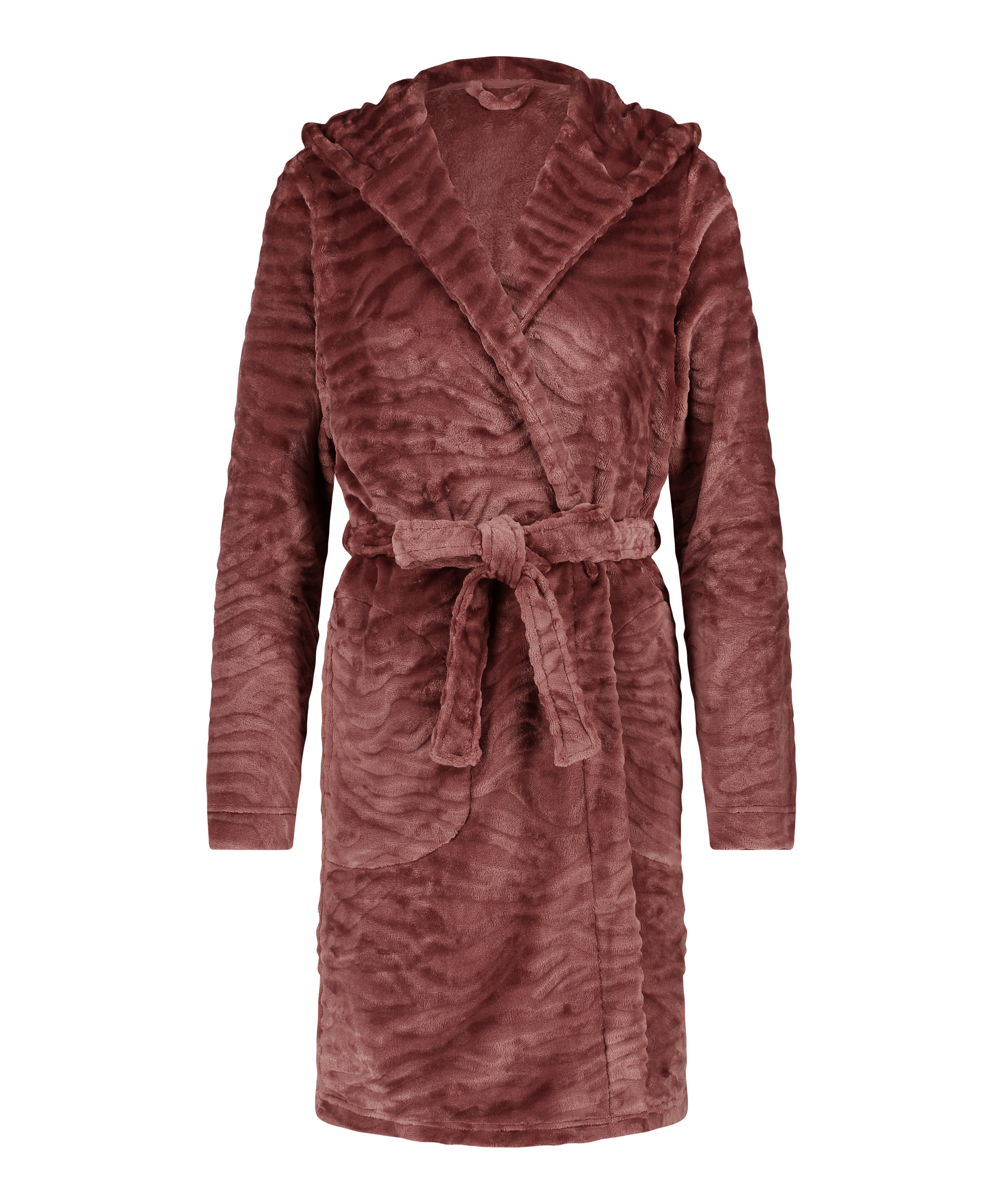 Short Fleece Ribbed Bathrobe, Purple, main