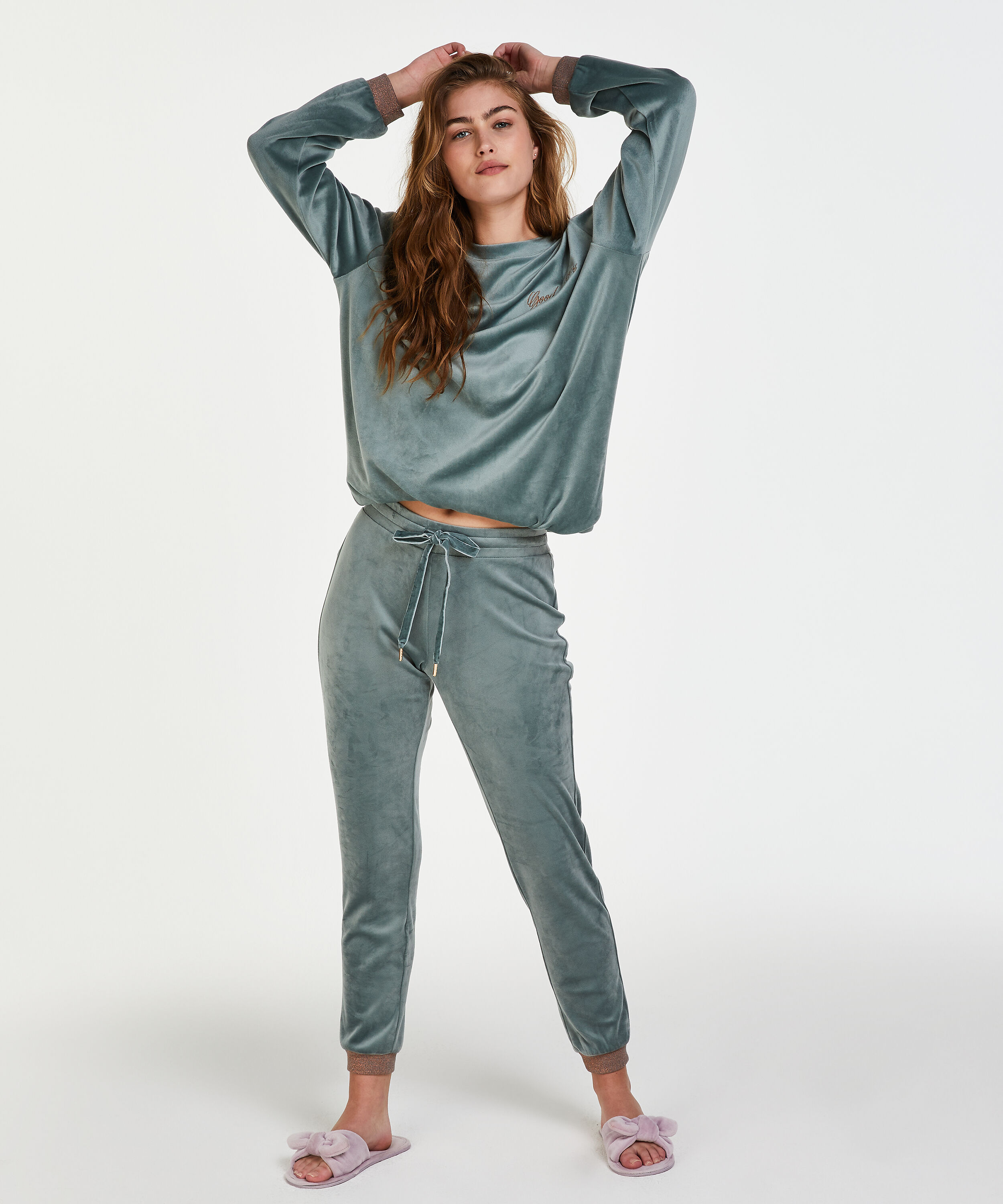 Petite Velours Jogging Bottoms, Green