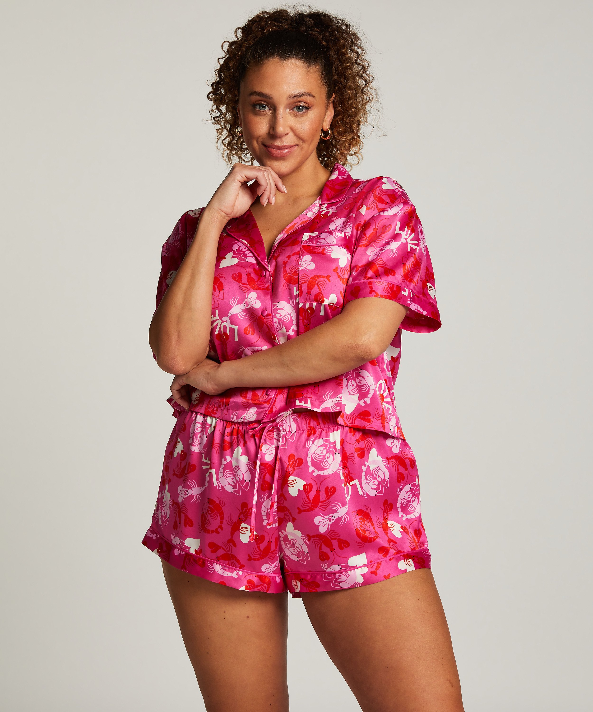 Satin Short-Sleeved Jacket, Pink, main