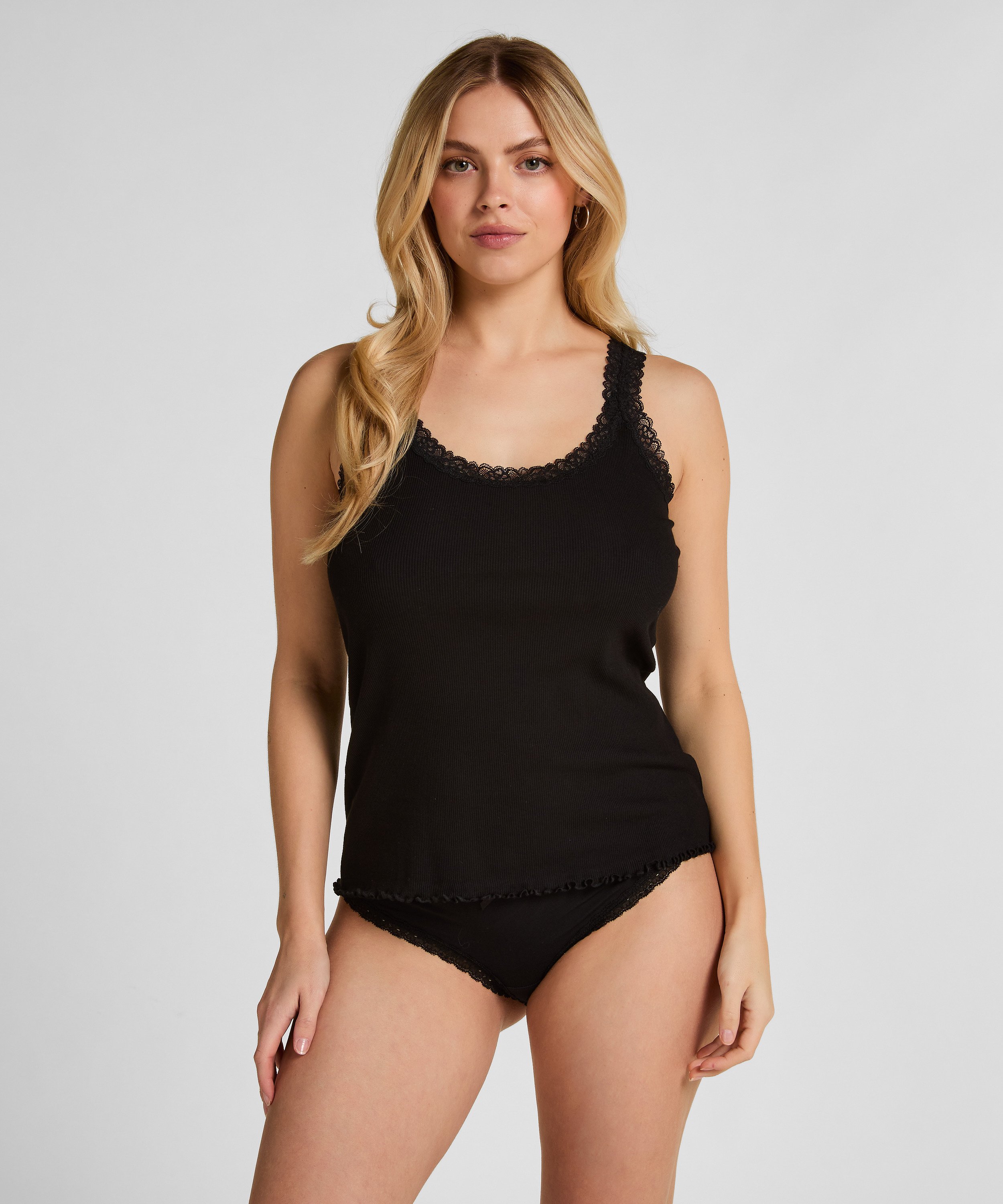 Singlet Rib Jersey Lace, Black, main
