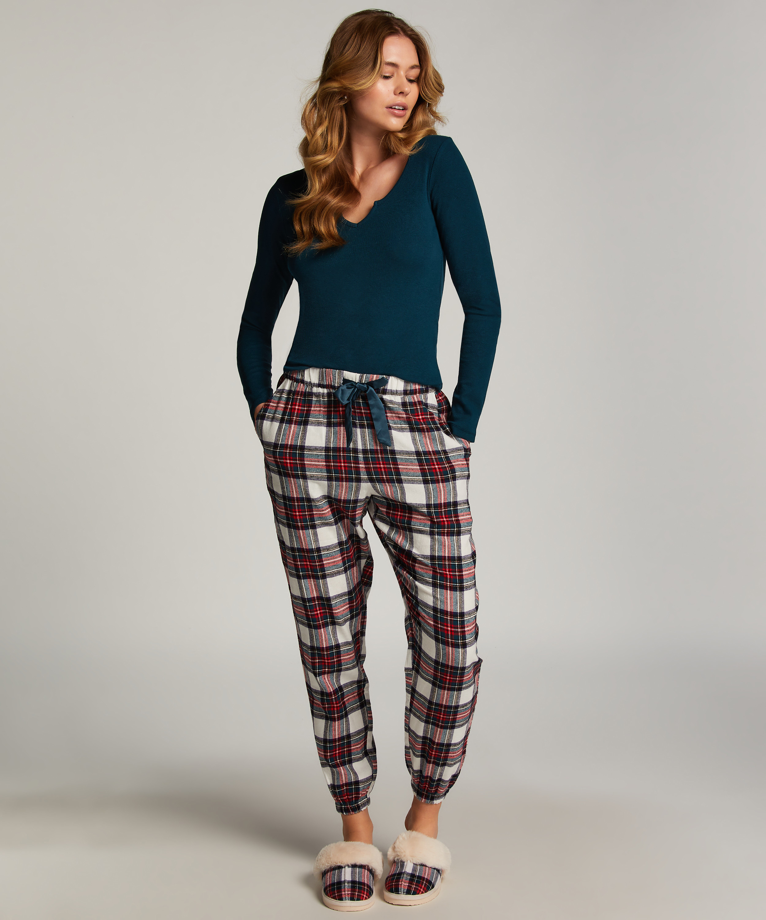 Flannel Pyjama Pants, White, main