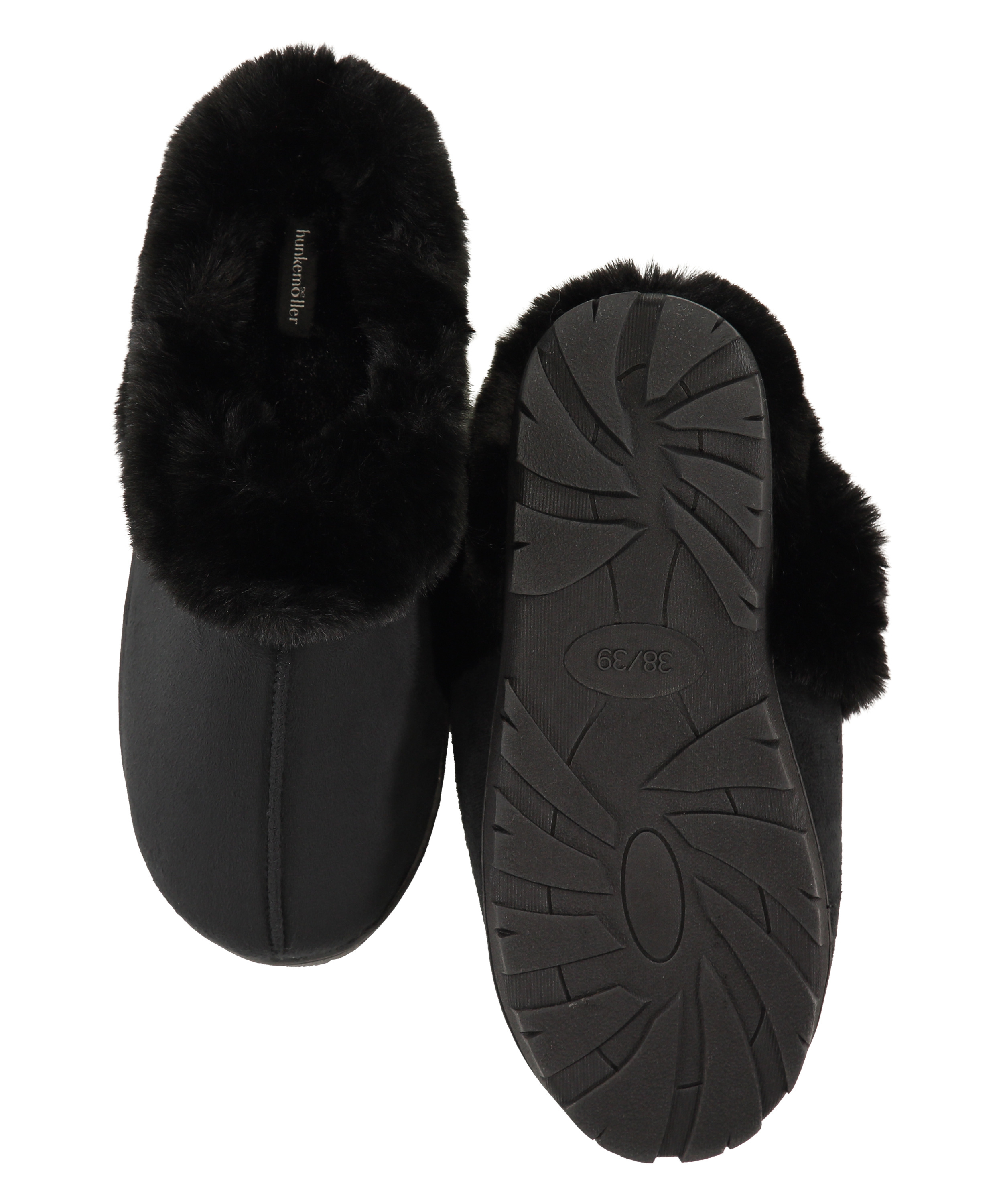 Fake fur slippers, Black, main