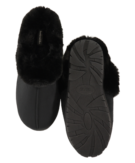 Fake fur slippers, Black