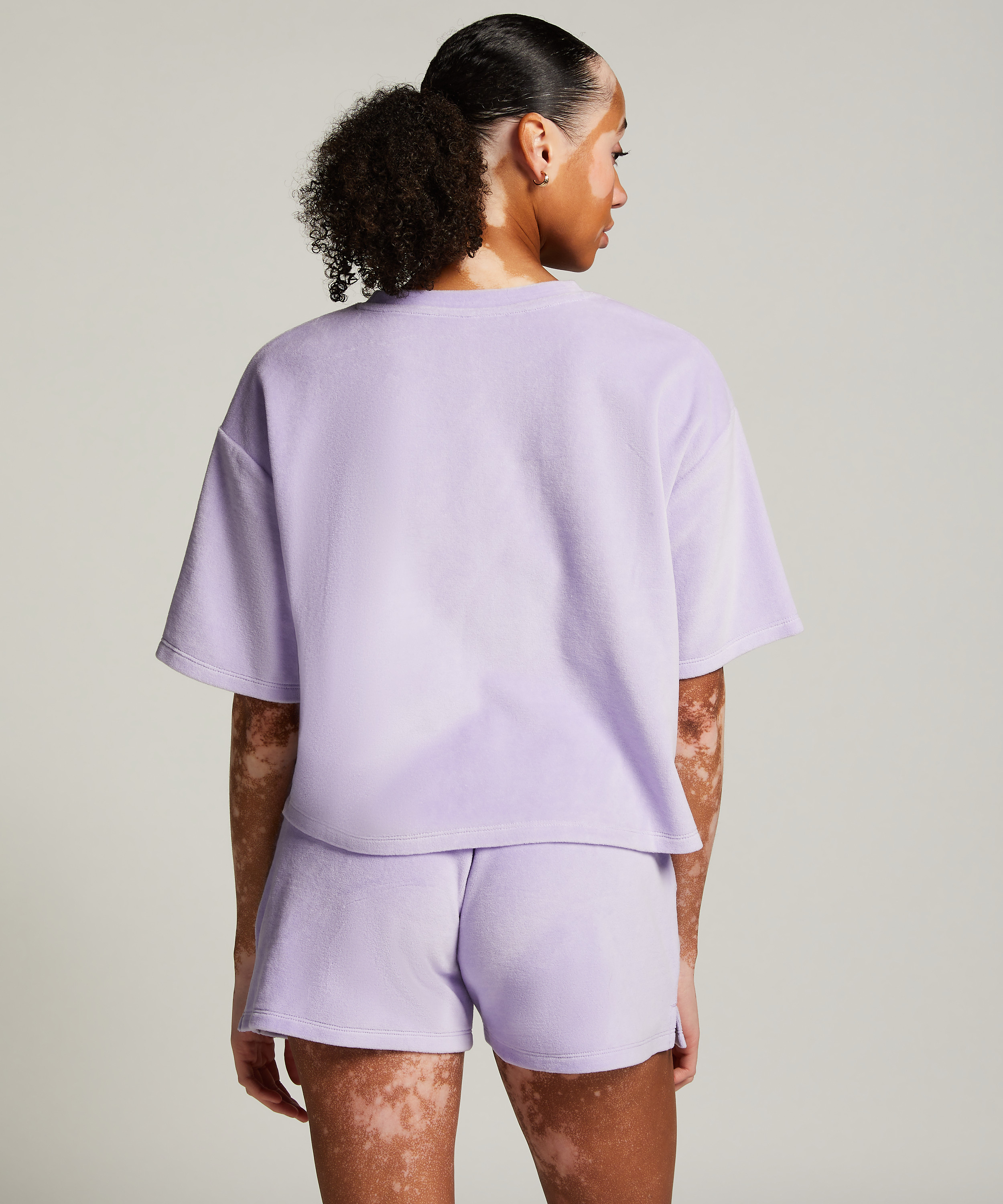 Short-sleeve velours top, Purple, main