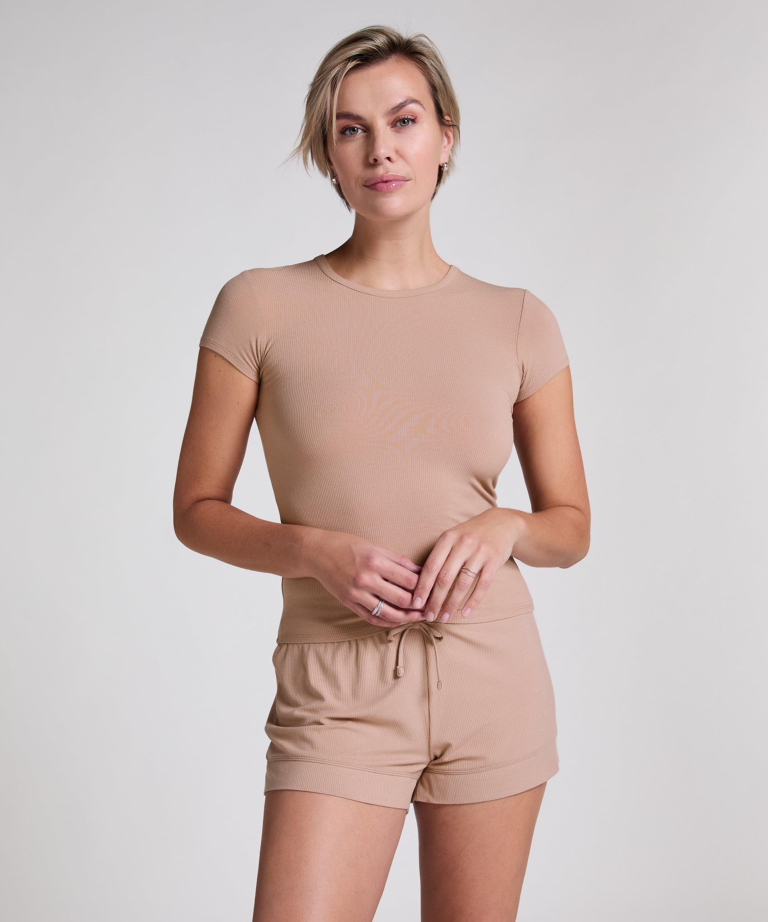 Pyjama Top Rib Essential, Beige, main