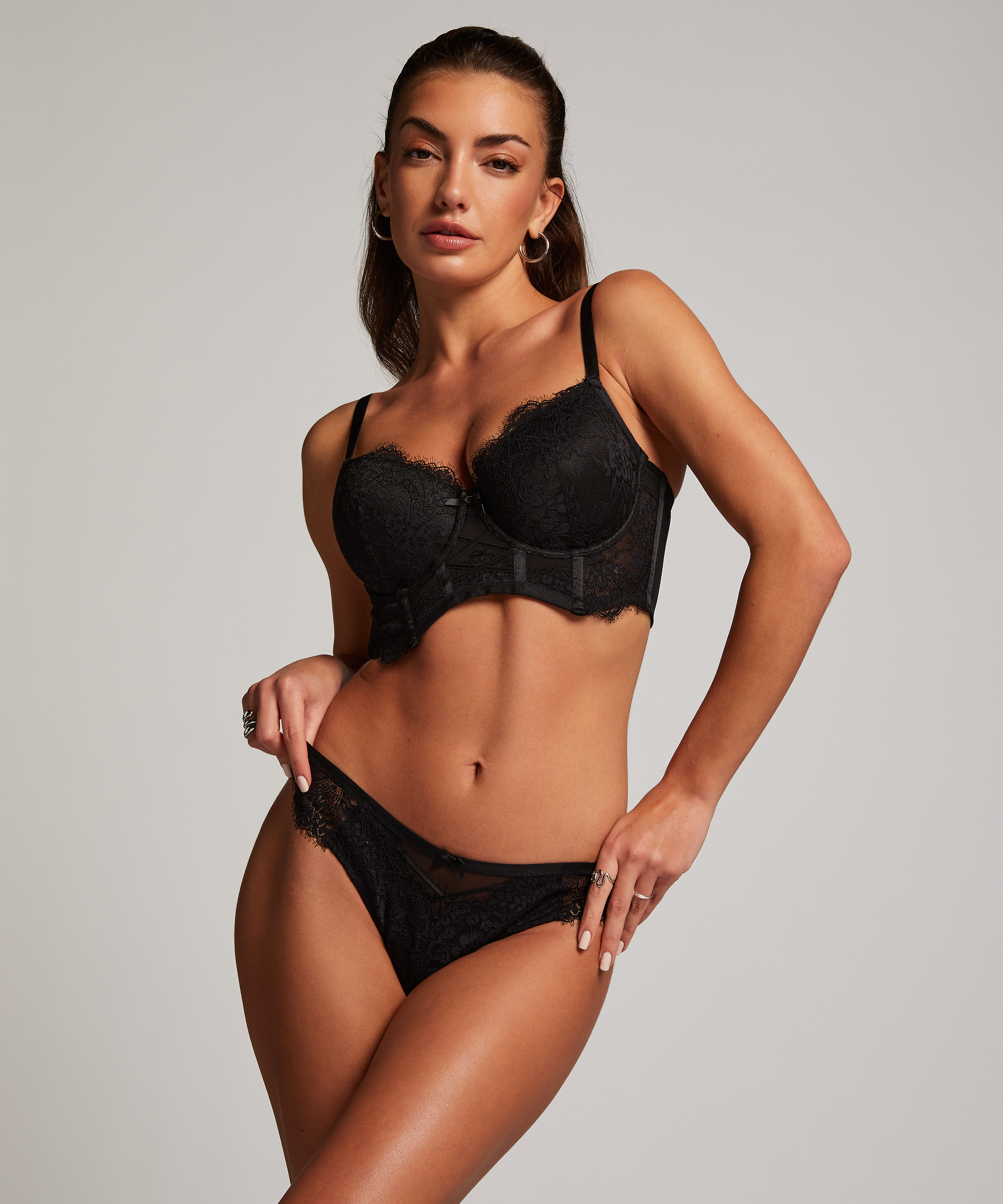 Arabella padded longline underwired bra, Black, main