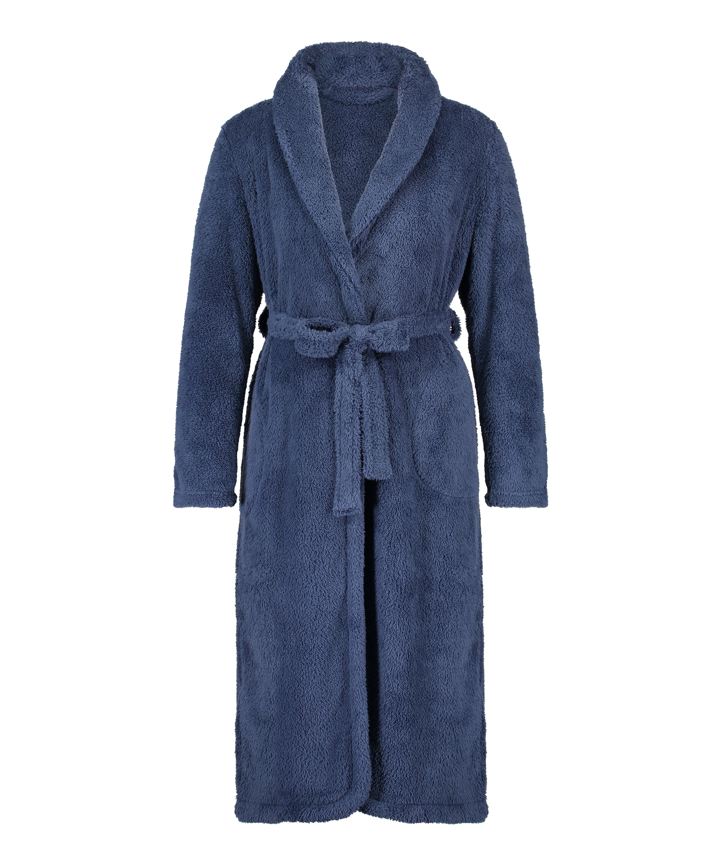 Long Fleece Bathrobe, Blue, main
