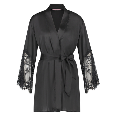 Lace Satin Kimono, Black