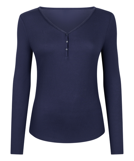 Longsleeved Pyjama Top Henley, Blue