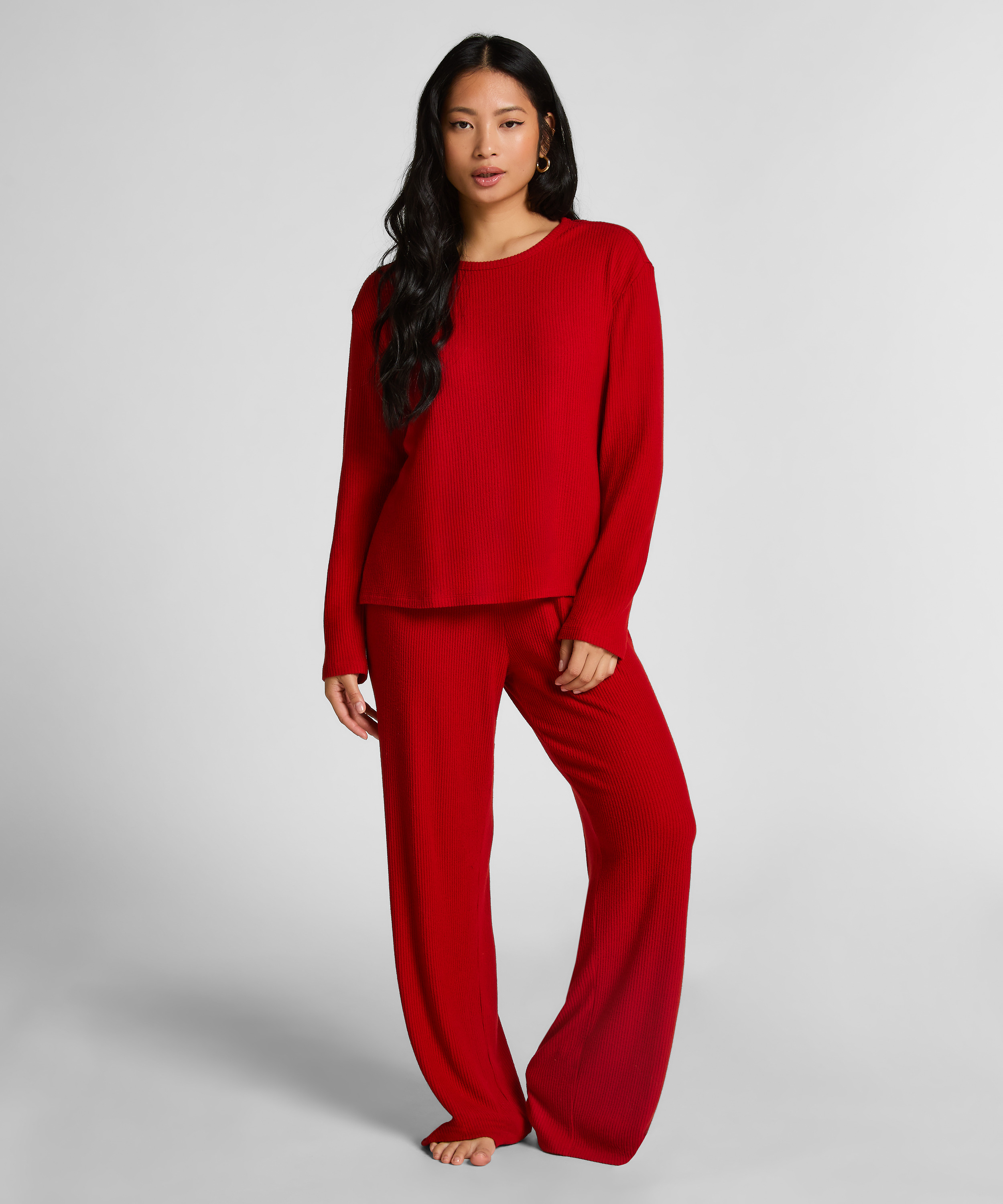 Jersey Long-Sleeved Pyjama Top, Red, main