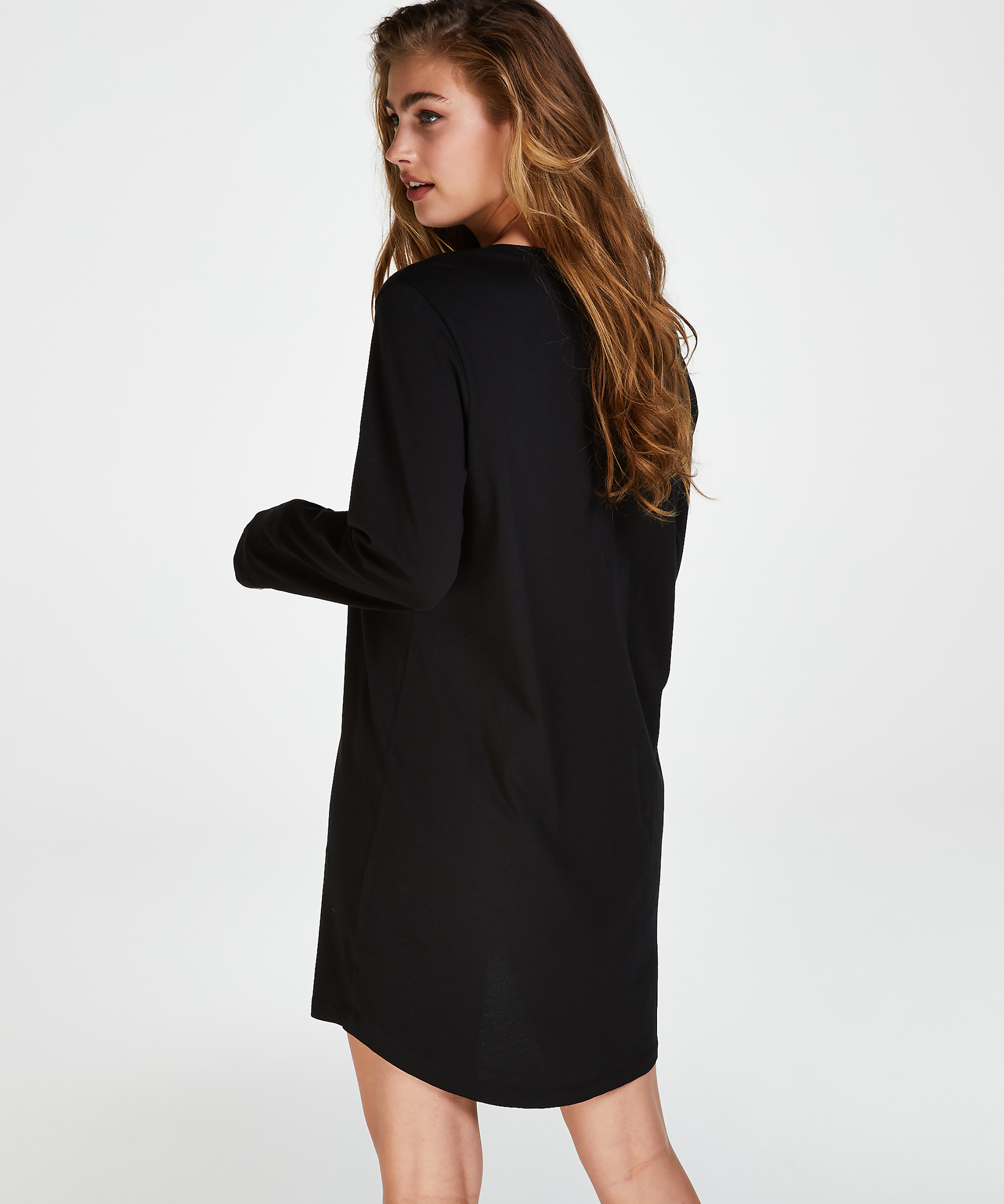 Round Neck Nightshirt, Black, main