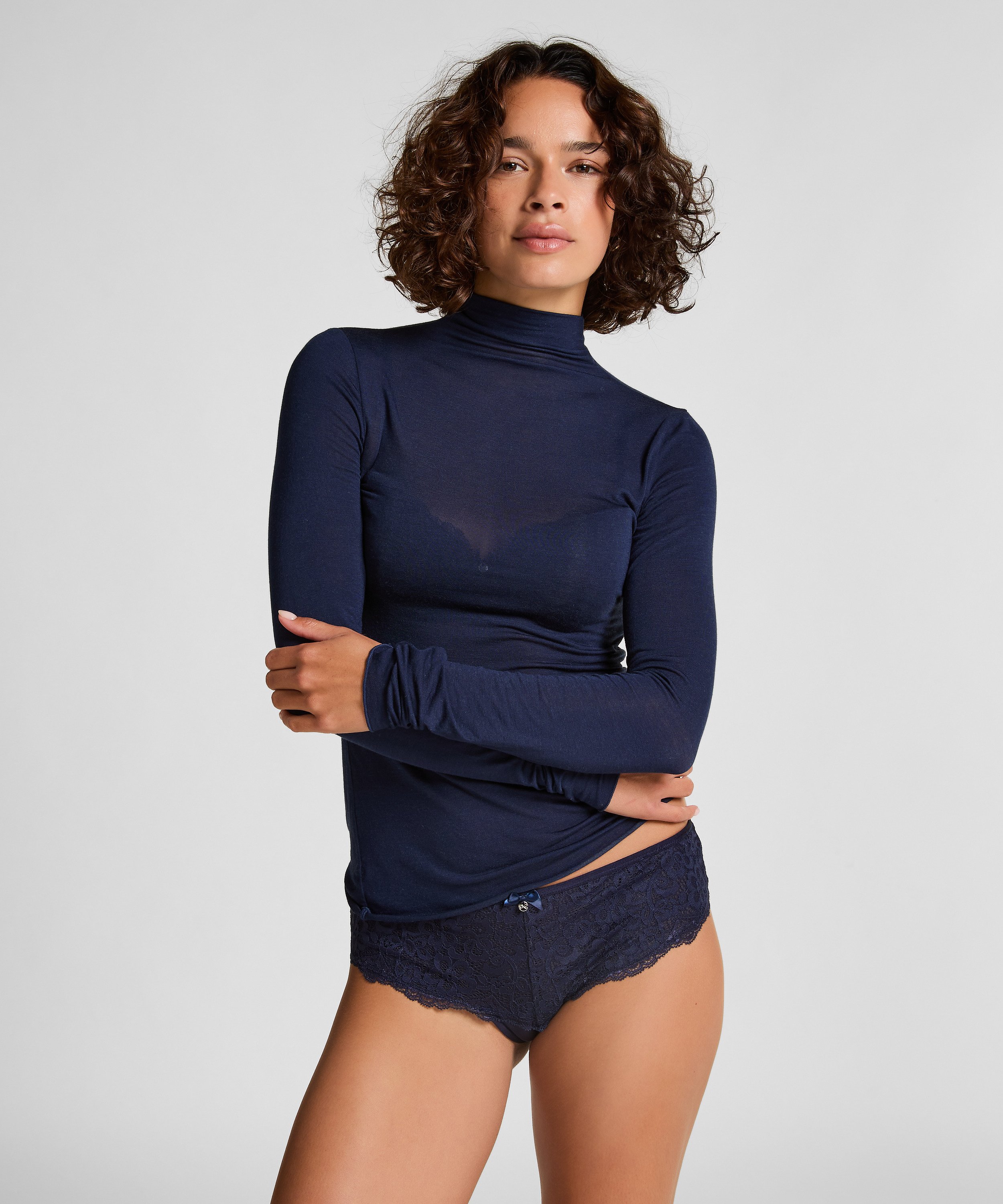 super soft Turtleneck shirt with Cashmere, Blue, main