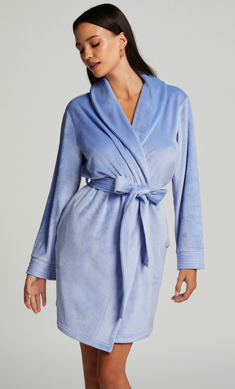 Velours short bathrobe, Blue