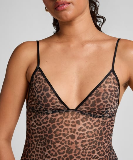Leopard Mesh Slip Dress, Black