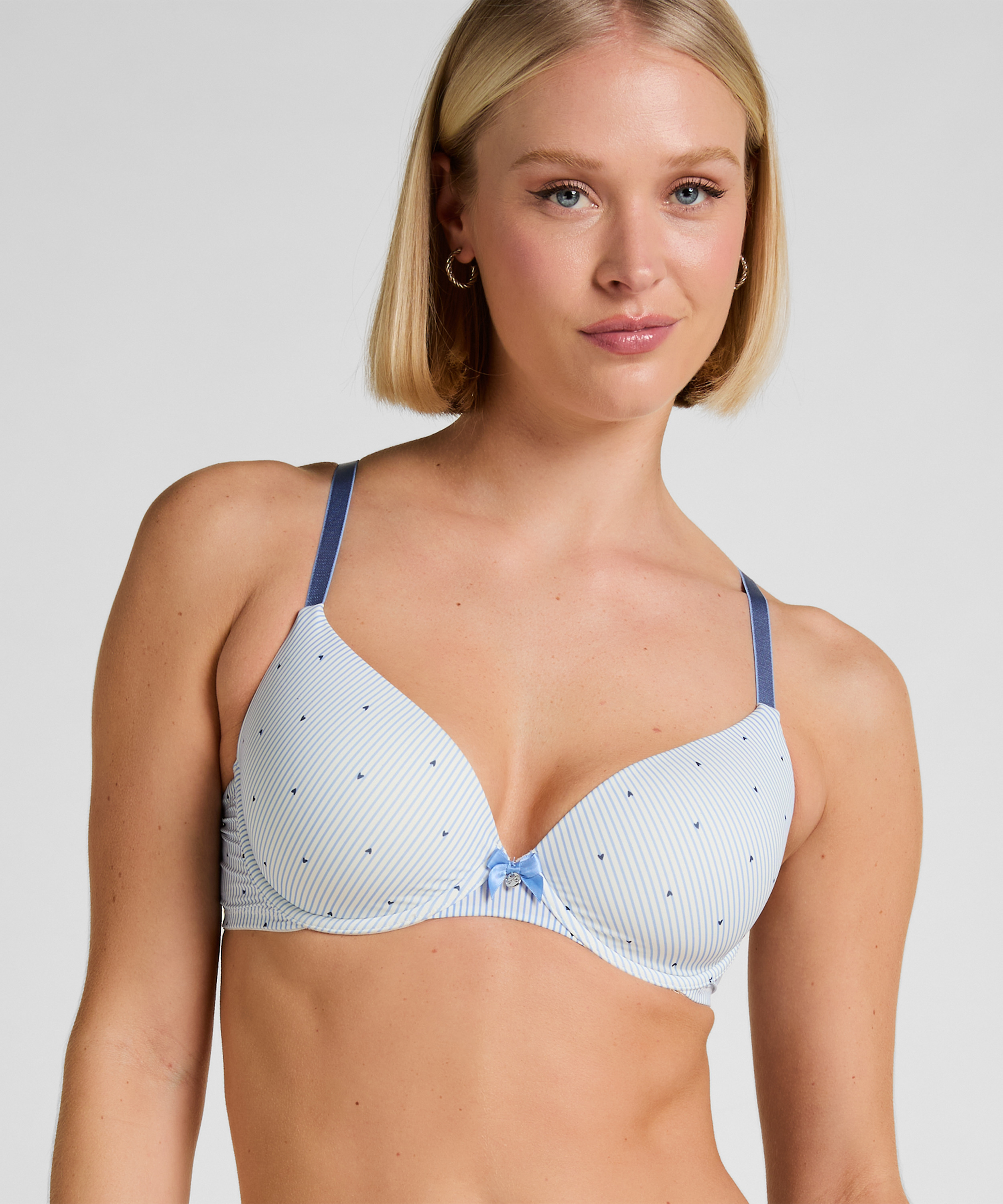 Plunge Padded Underwired Bra, Blue, main