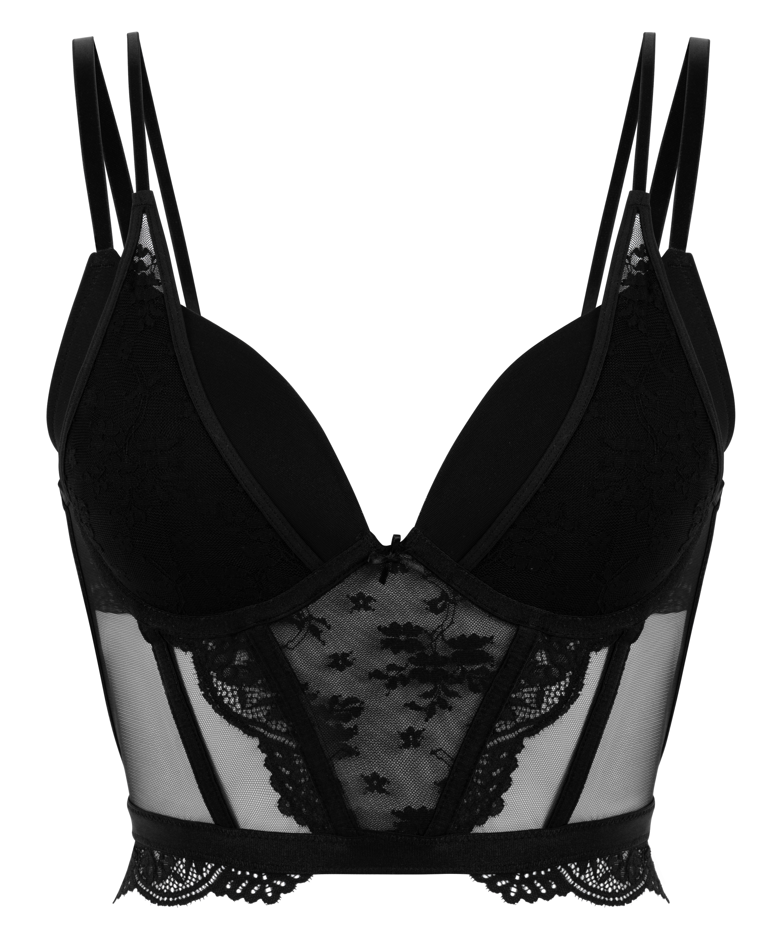 Coco Padded Underwired Longline Push-Up Bra, Black, main