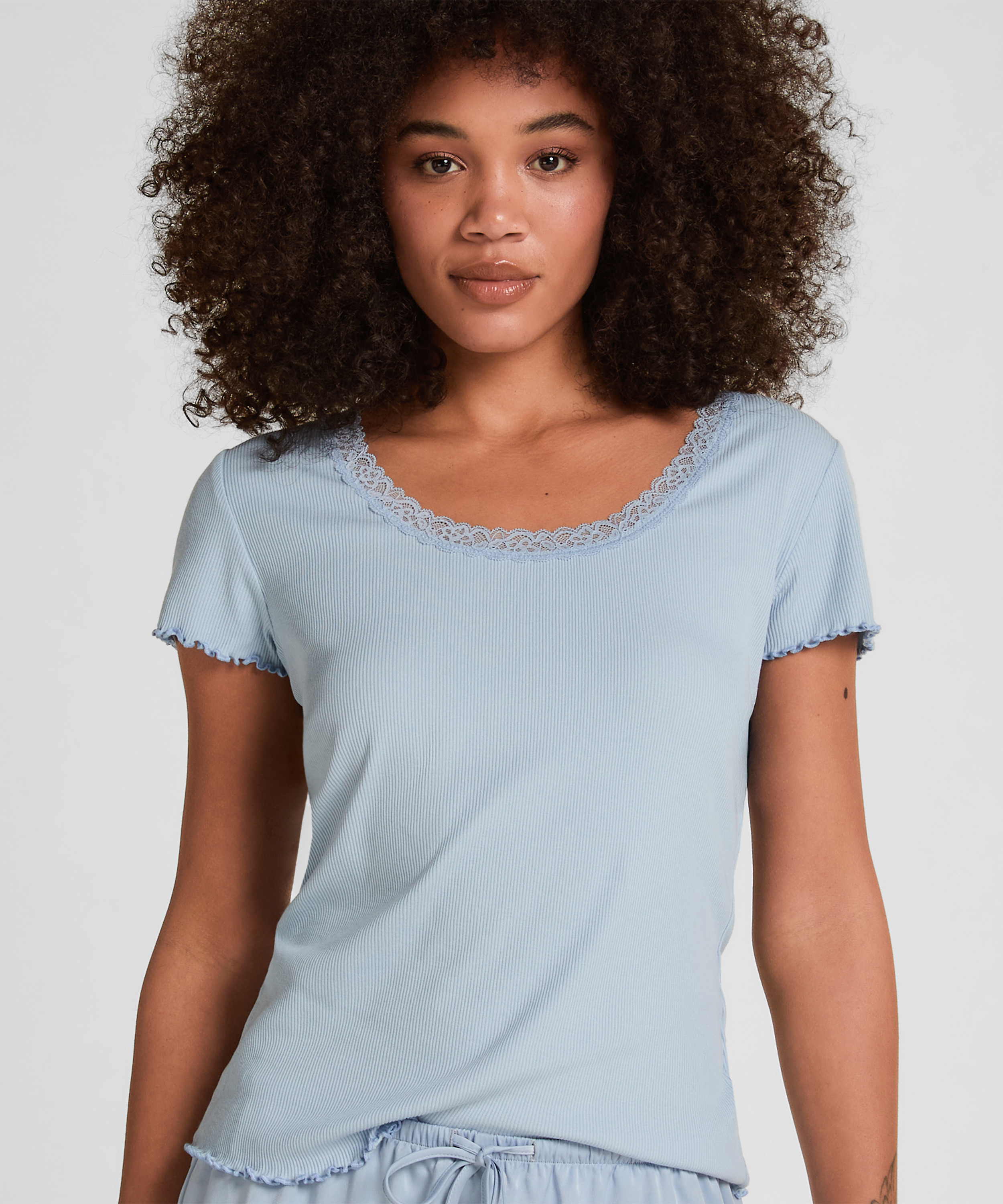 Pyjama Top Jersey Rib, Blue, main