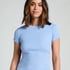 Ribbed Crew Neck Short-Sleeved Pyjama Top, Blue