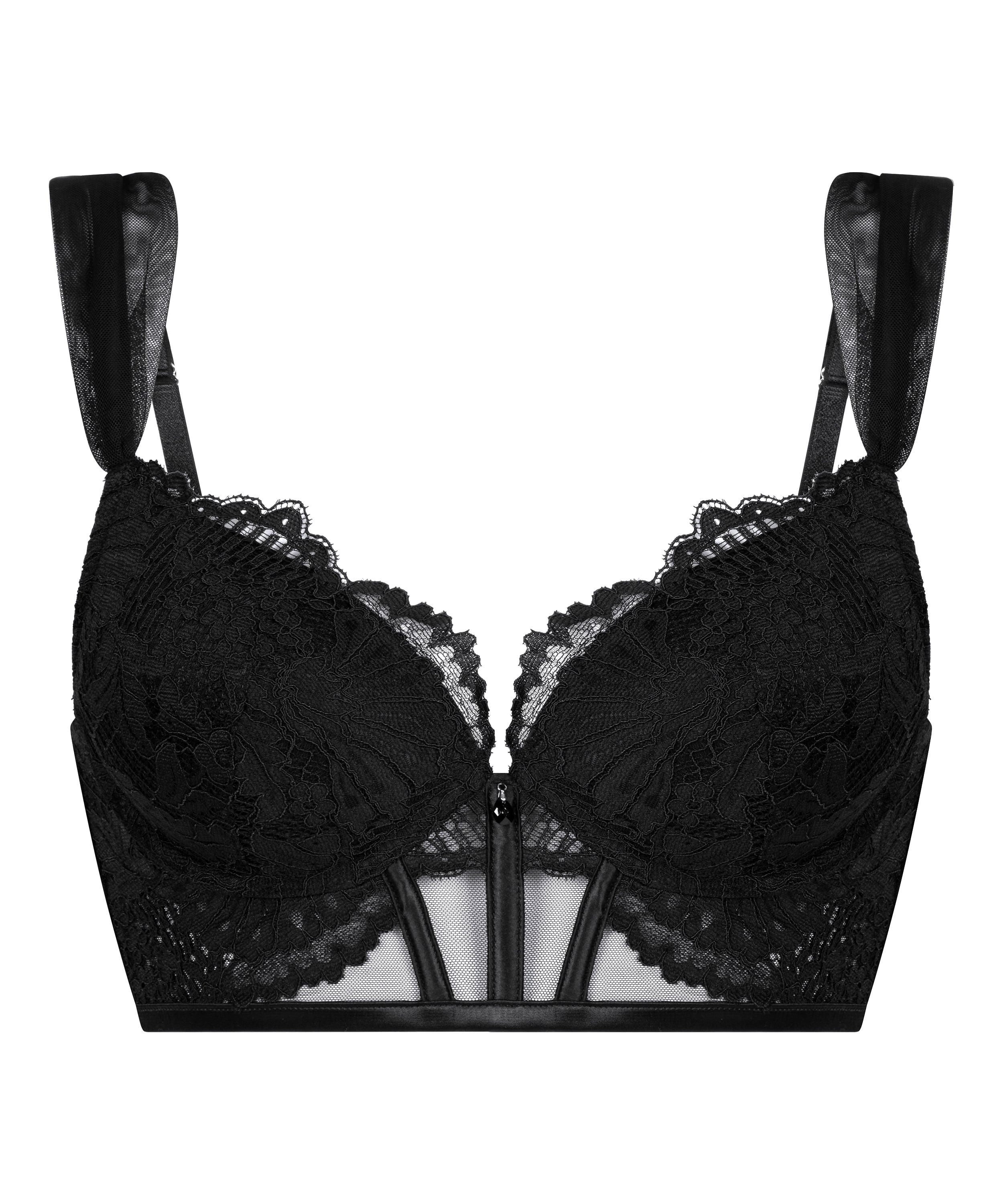 Whitney Padded Underwired Longline Push-Up Bra, Black, main