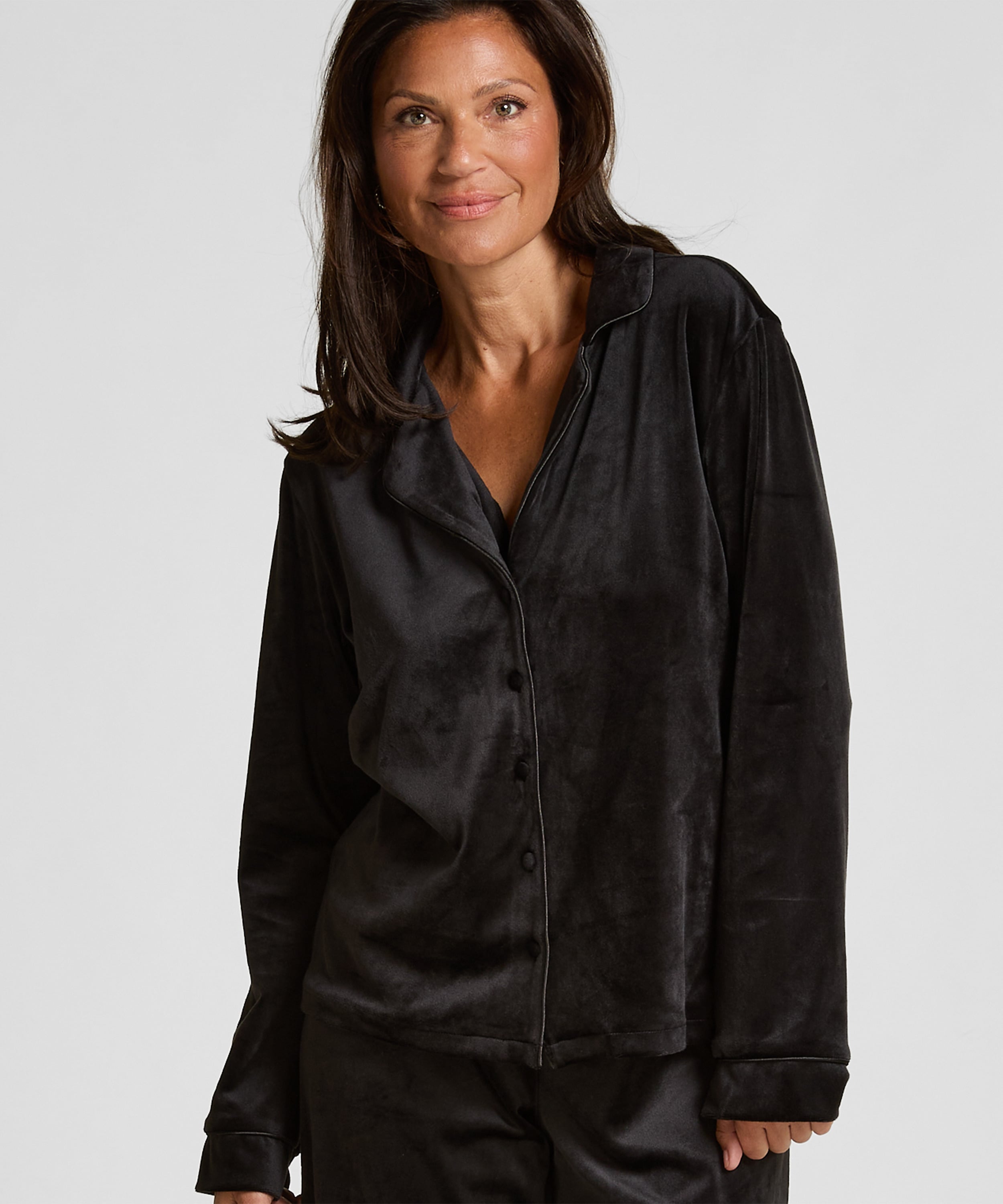 Velours Long-Sleeved Jacket, Black, main