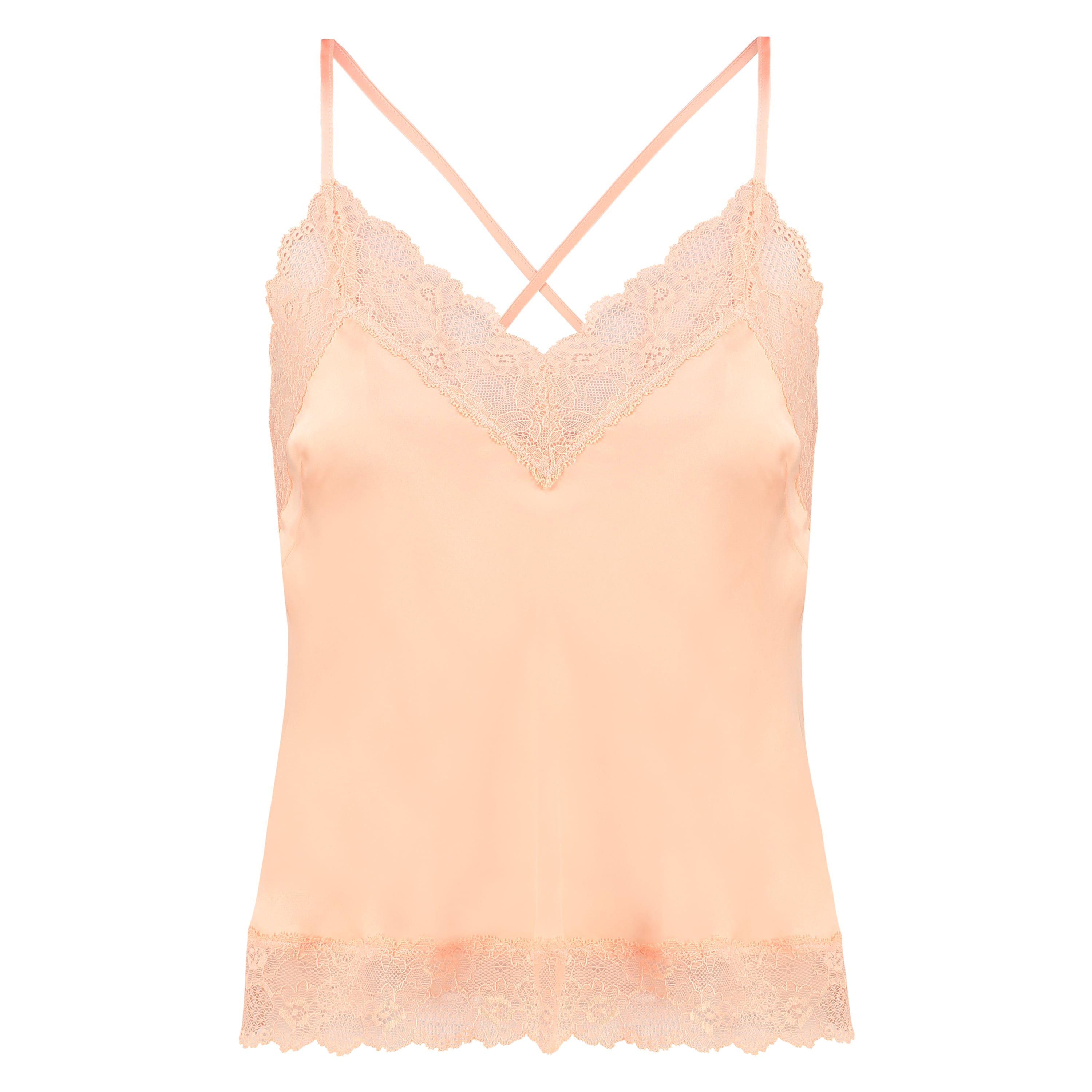 Satin Lace cami top, Orange, main