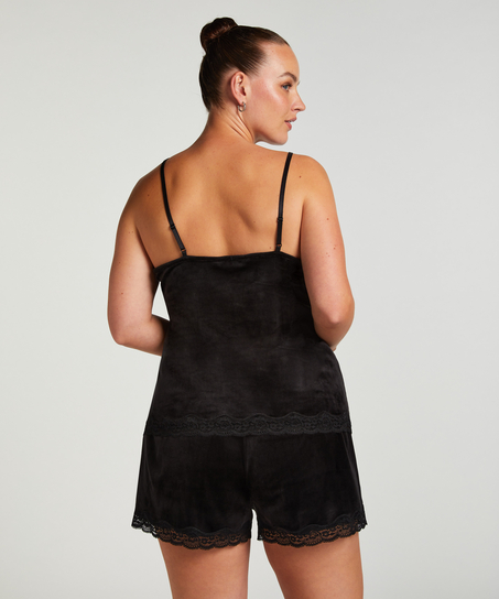 Velours Lace Cami Top, Black