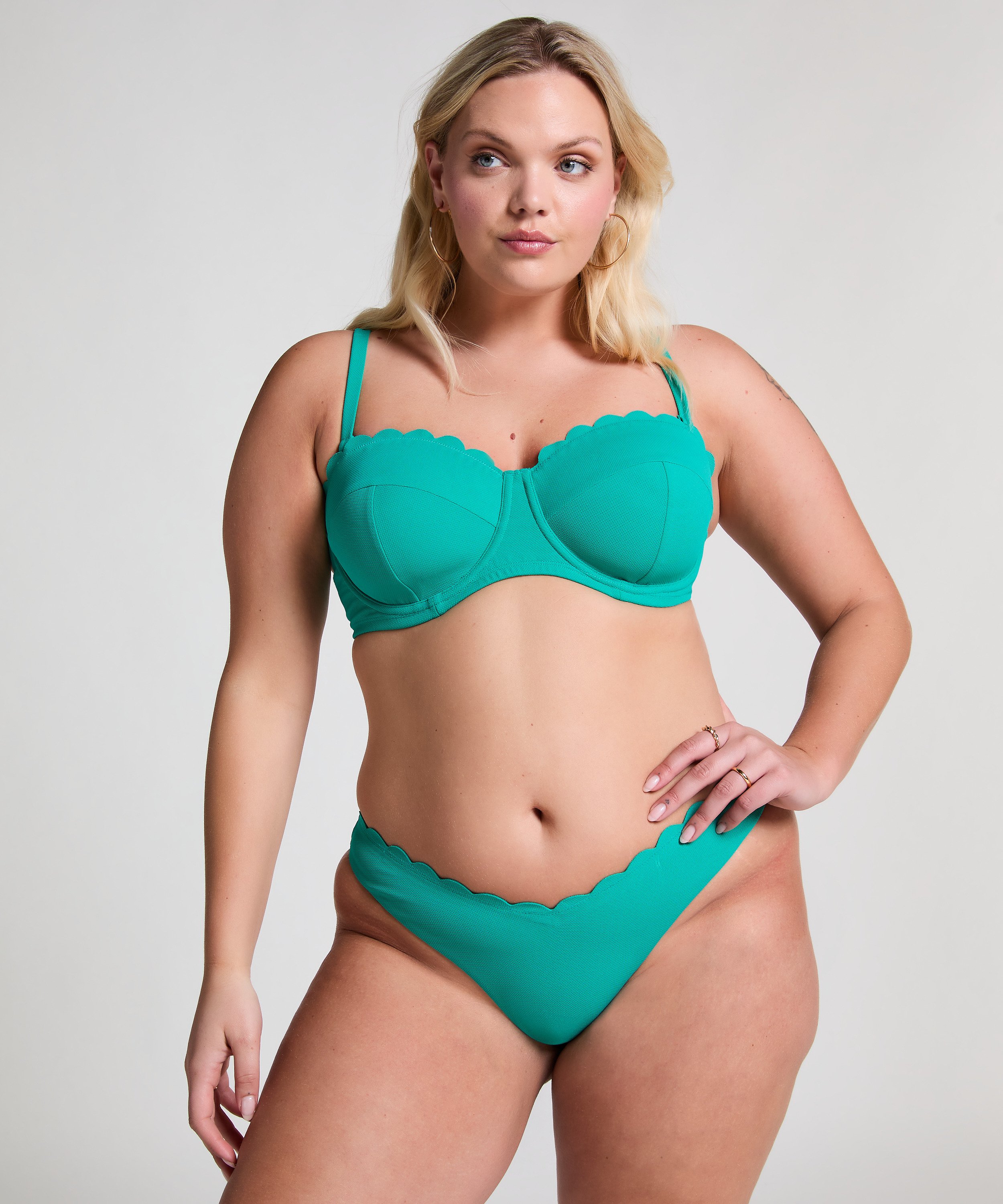 Scallop High-Leg Bikini Bottoms, Green, main