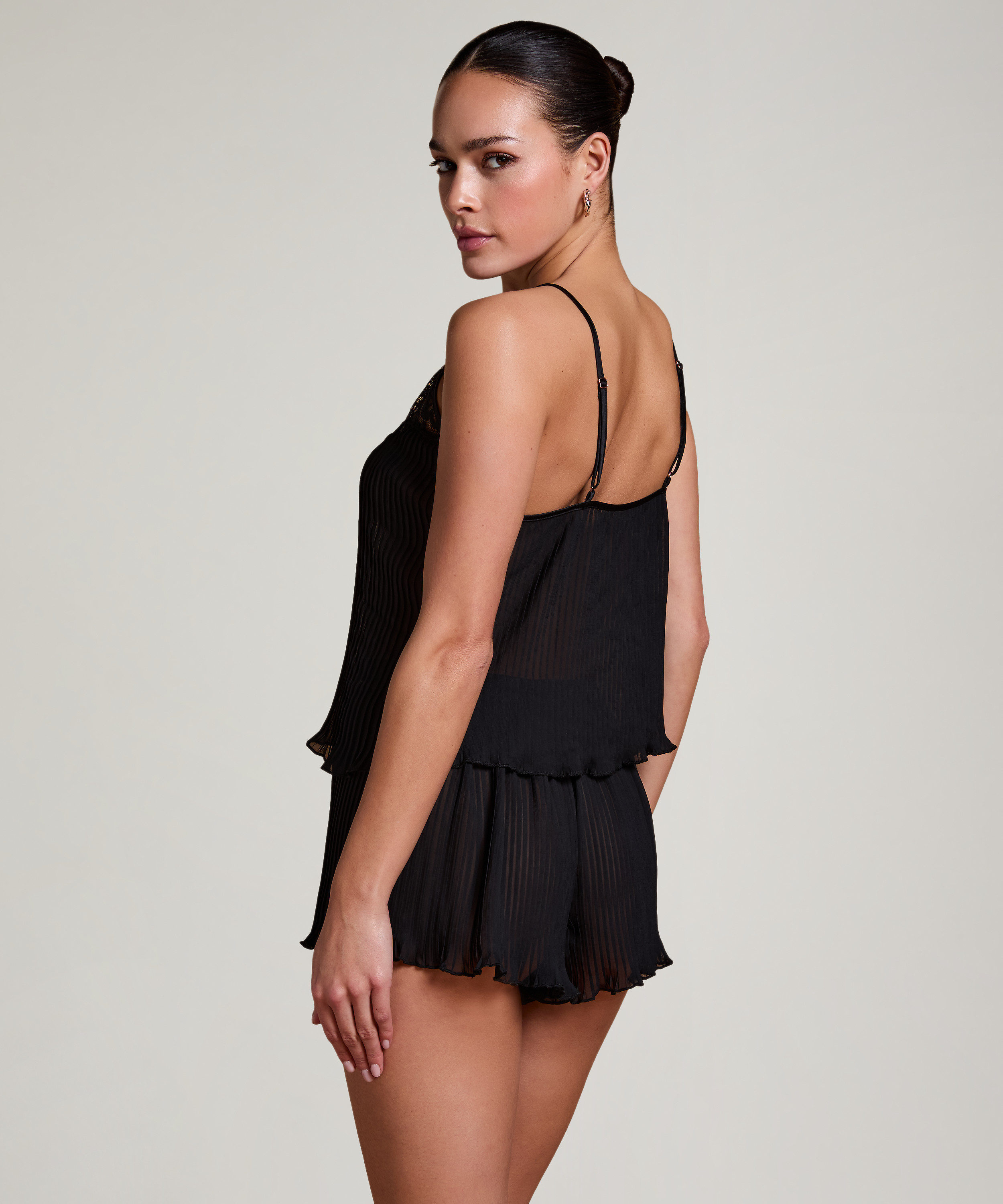 Plisse Lace Shorts, Black, main