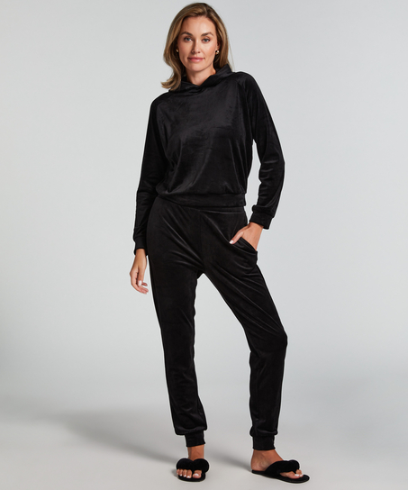 Tall Velours Jogging Bottoms, Black
