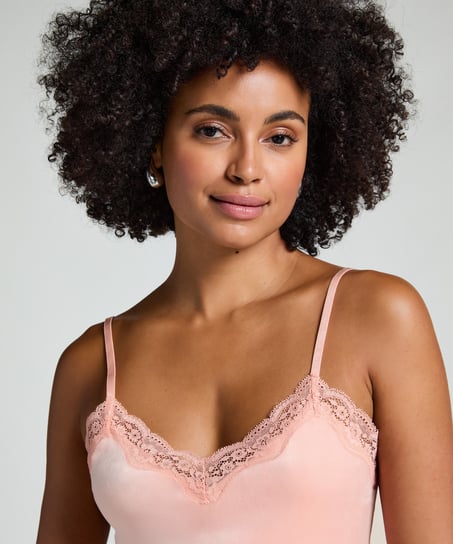 Velours Lace Cami Top, Pink