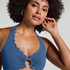Scallop Halter Bikini Top, Blue