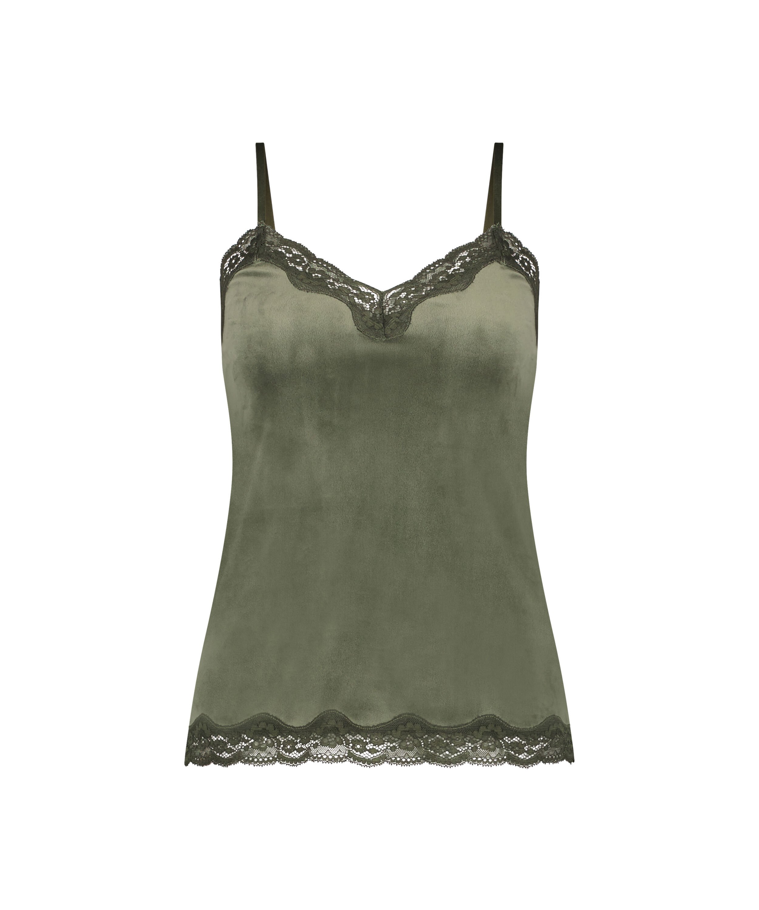 Velours Lace Cami Top, Green