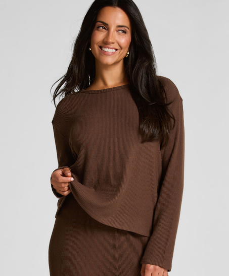 Jersey Long-Sleeved Pyjama Top, Brown