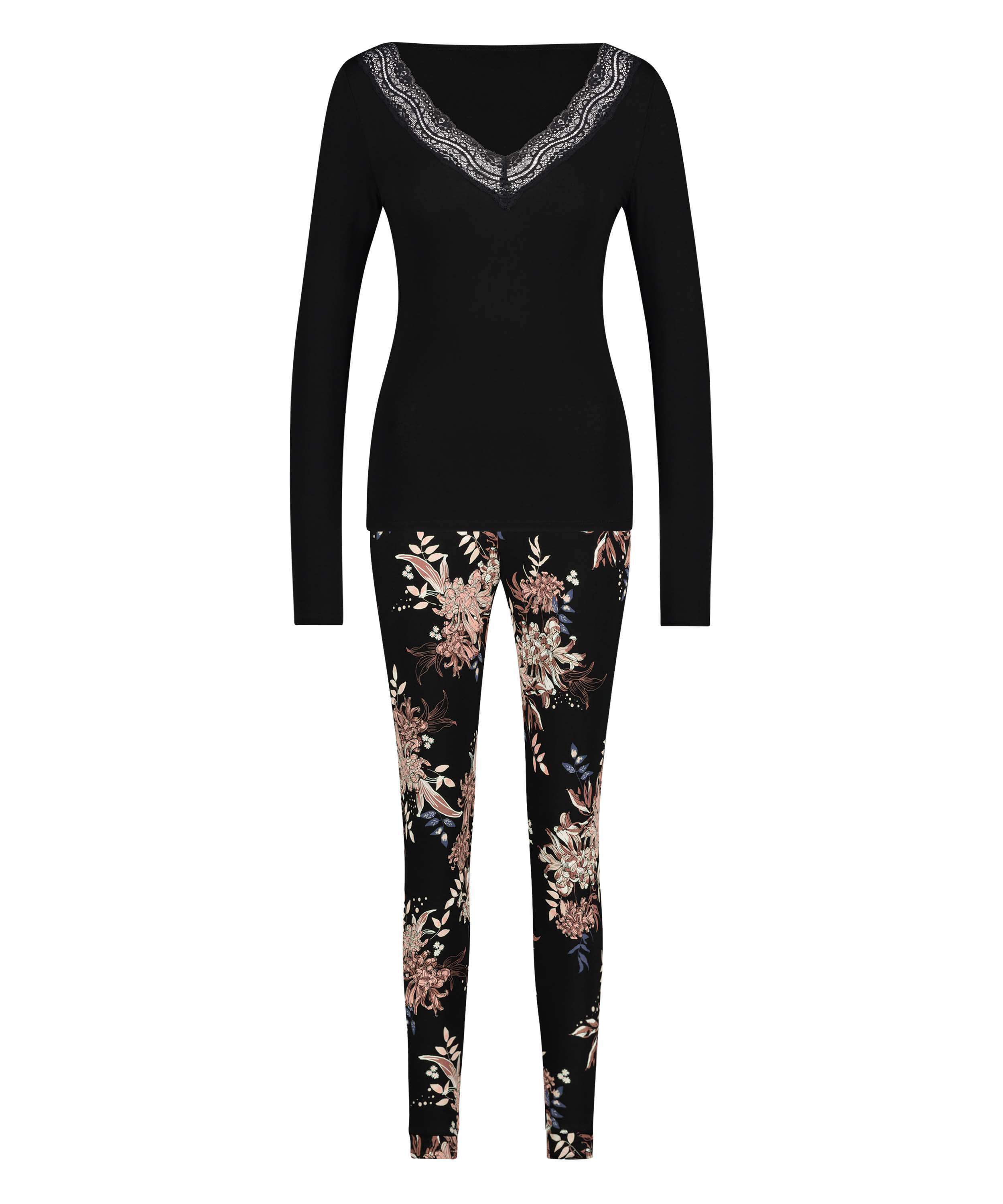 Dahlia Long-sleeved Pyjama Set, Black, main